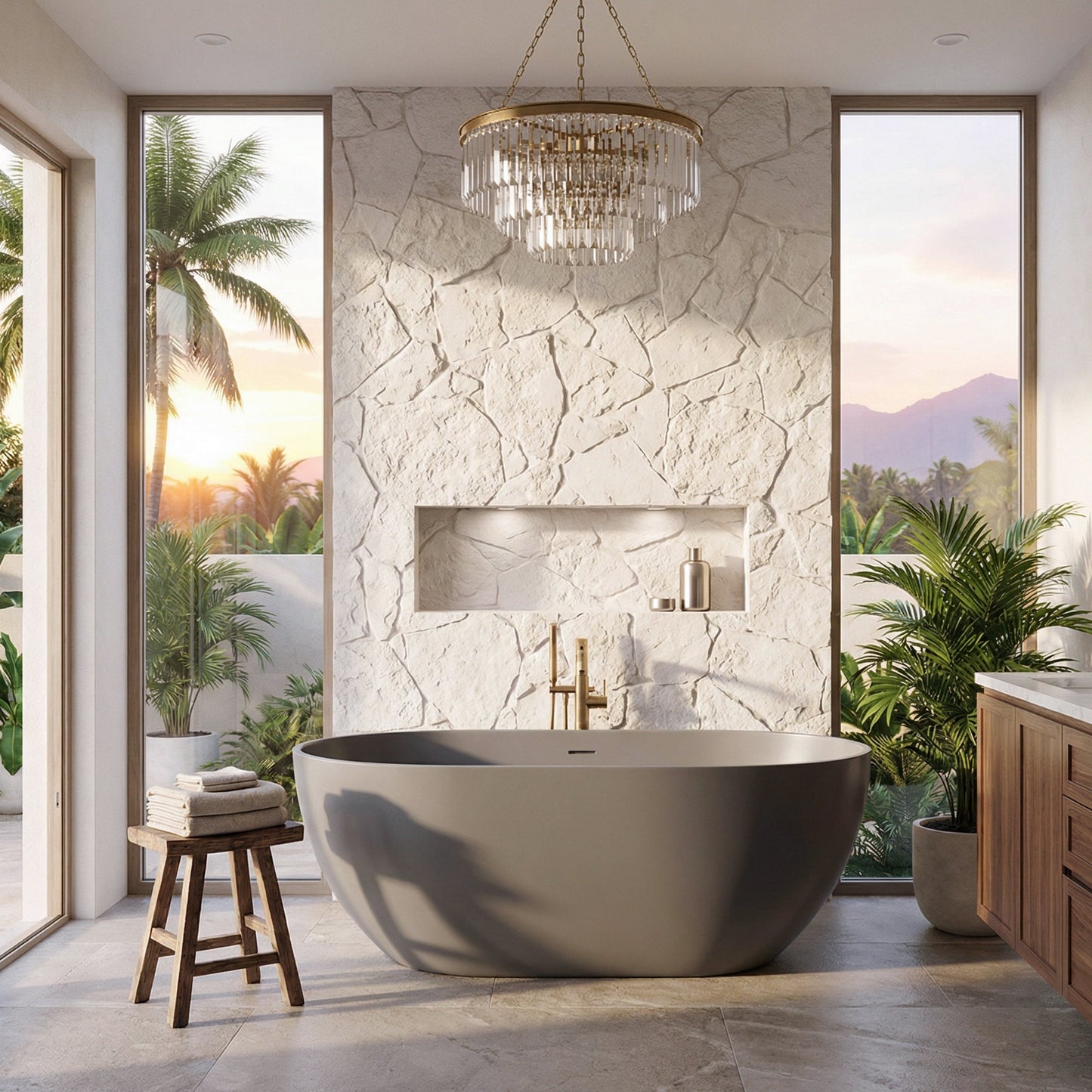 Ryder Solid Surface Soaking Bathtub with Drain and Integrated Overflow