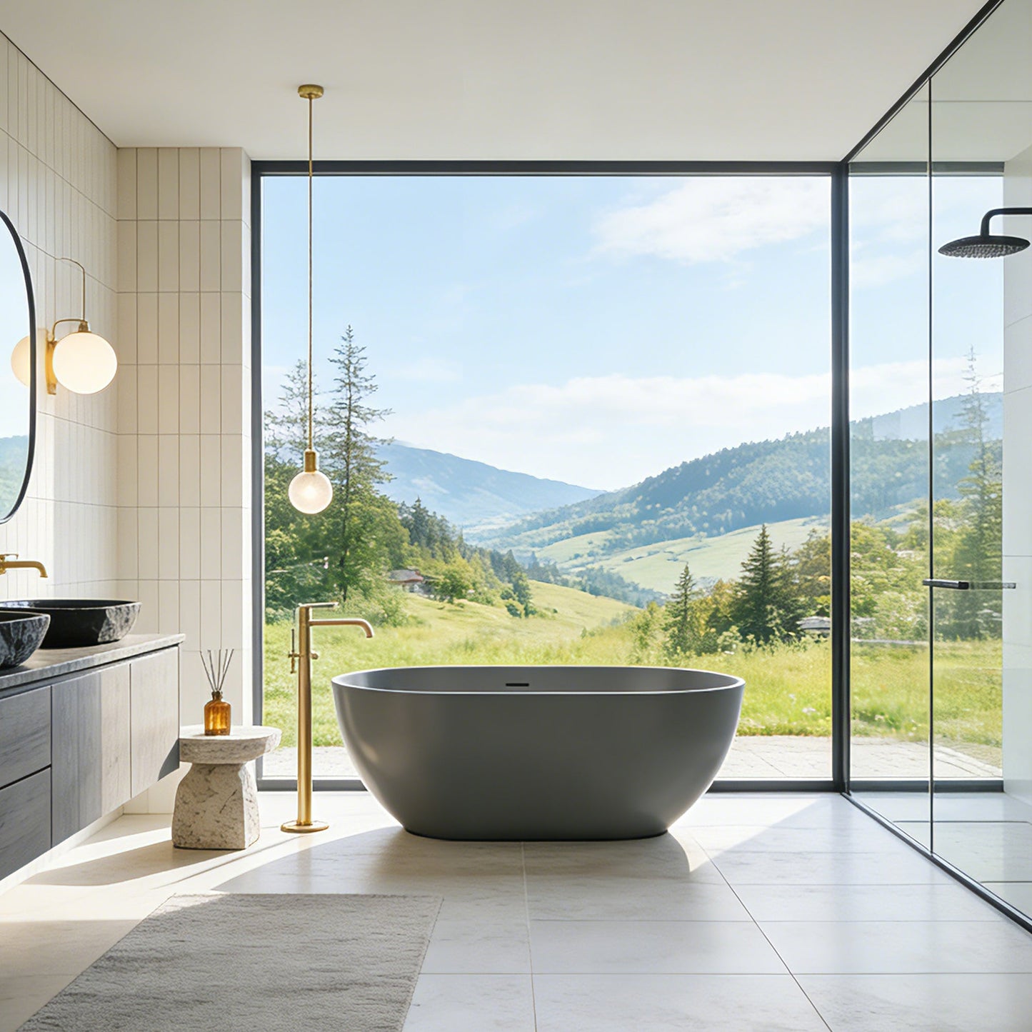 Ryder Solid Surface Soaking Bathtub with Drain and Integrated Overflow