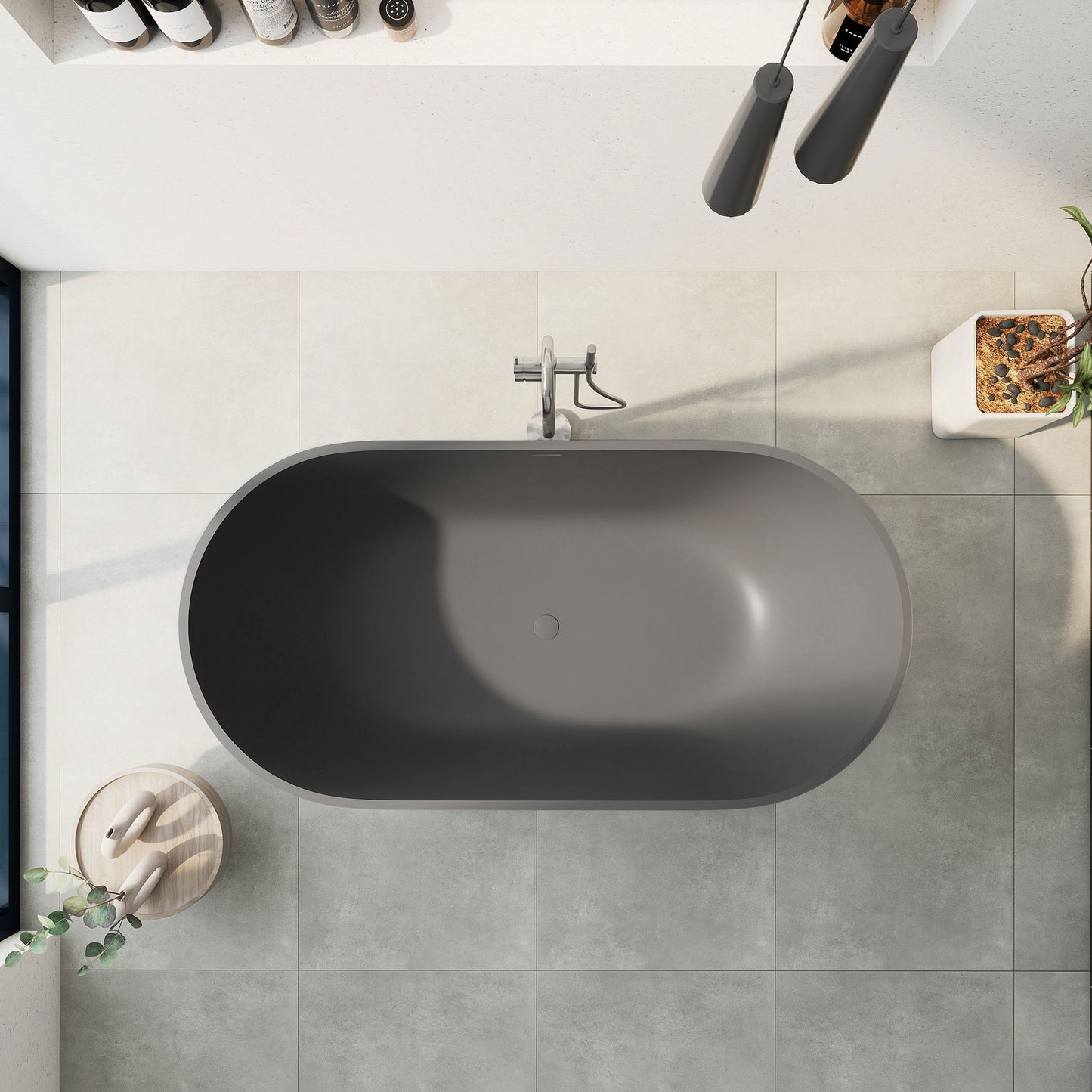 Ryder Solid Surface Soaking Bathtub with Drain and Integrated Overflow
