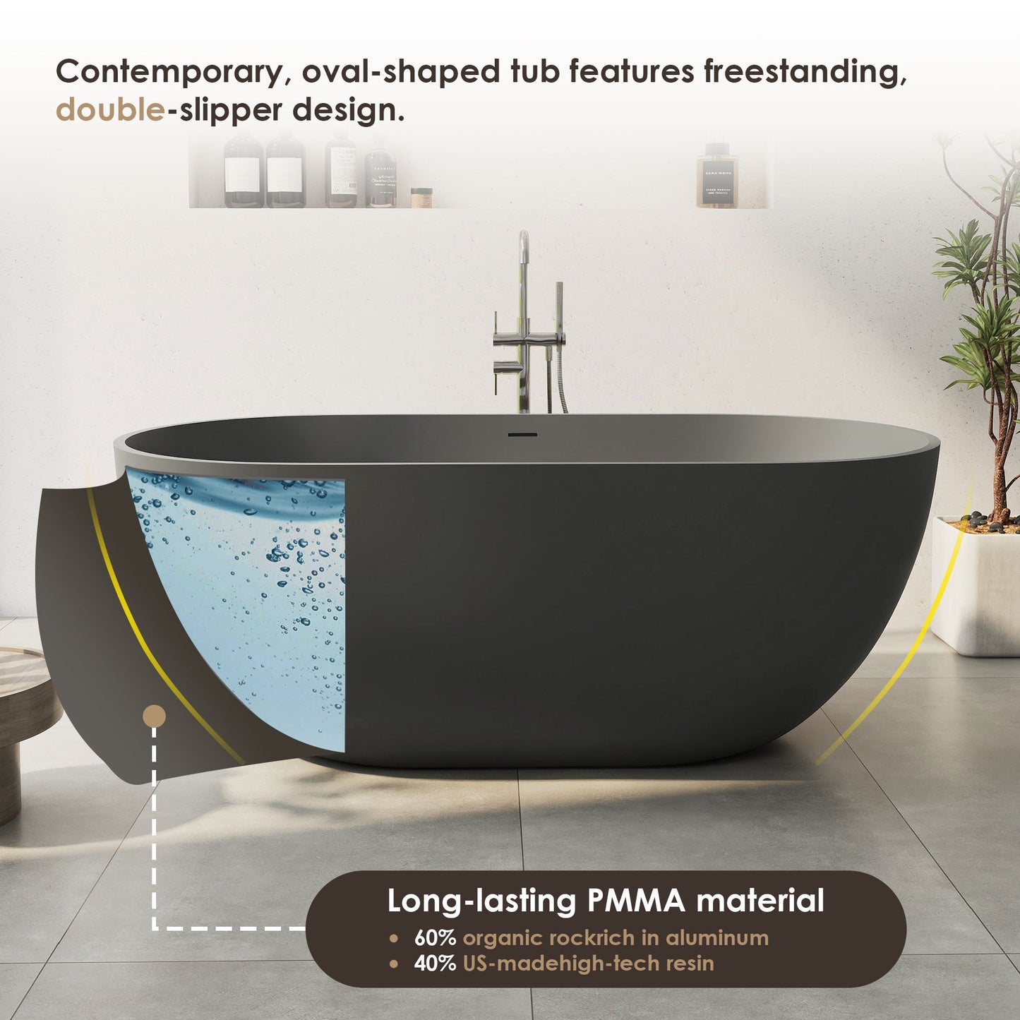Ryder Solid Surface Soaking Bathtub with Drain and Integrated Overflow