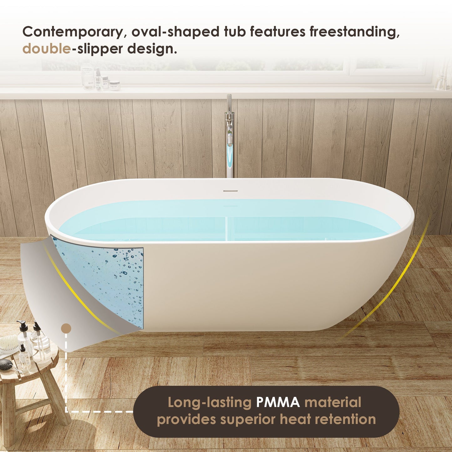 Ryder Solid Surface Soaking Bathtub with Drain and Integrated Overflow