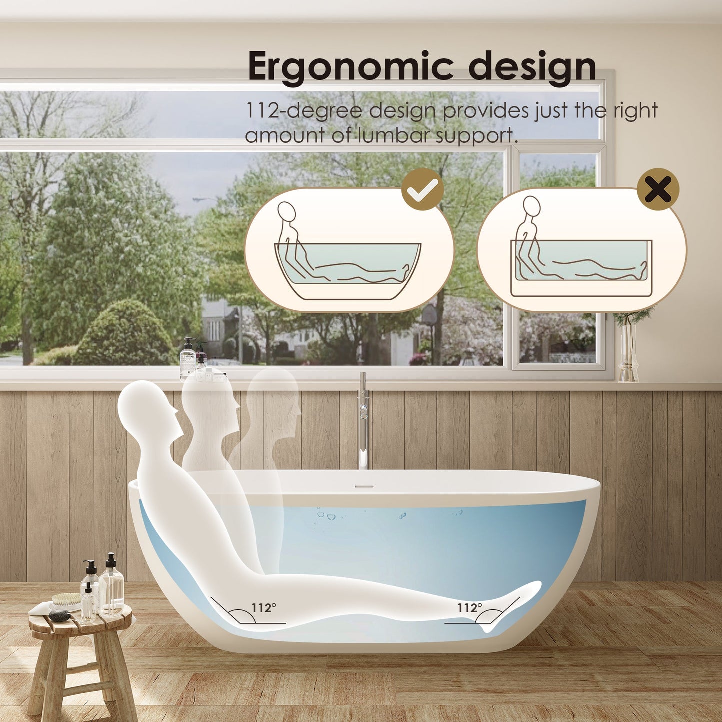 Ryder Solid Surface Soaking Bathtub with Drain and Integrated Overflow