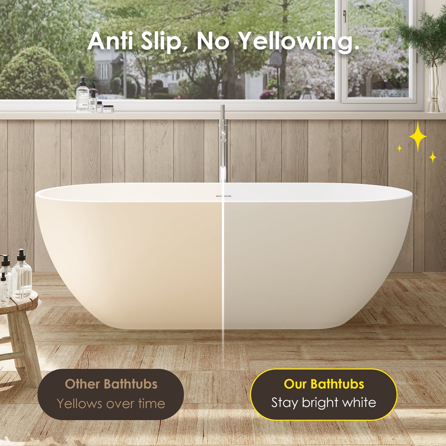 Ryder Solid Surface Soaking Bathtub with Drain and Integrated Overflow