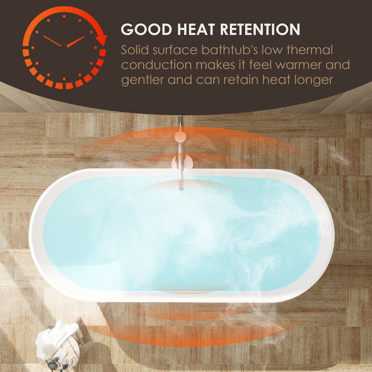 Ryder Solid Surface Soaking Bathtub with Drain and Integrated Overflow