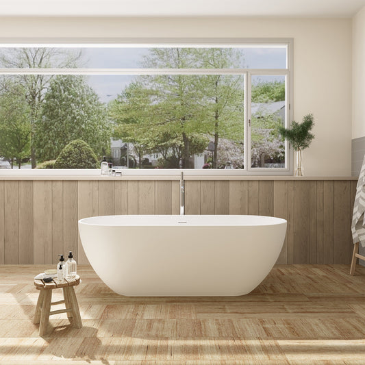 Ryder Solid Surface Soaking Bathtub with Drain and Integrated Overflow