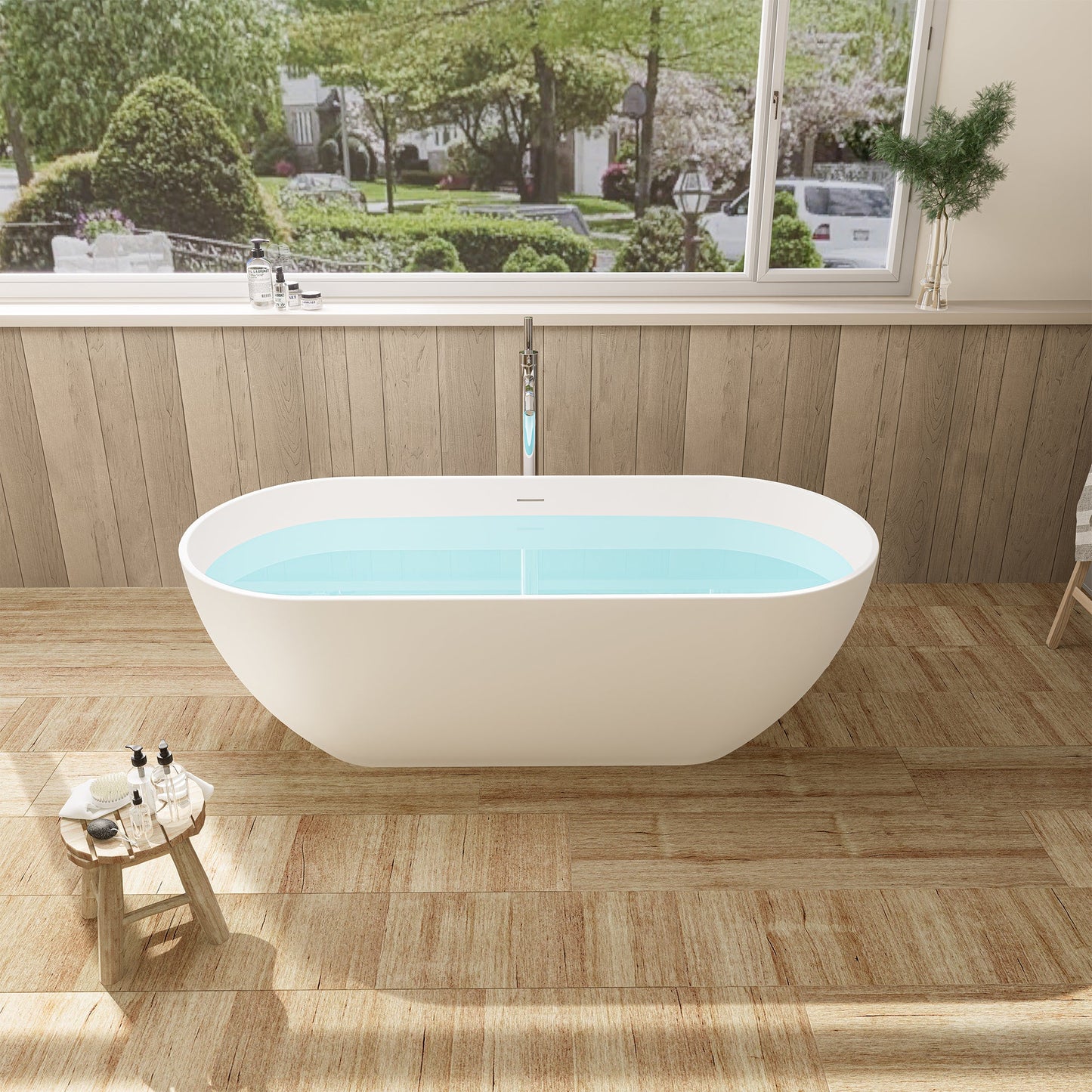 Ryder Solid Surface Soaking Bathtub with Drain and Integrated Overflow