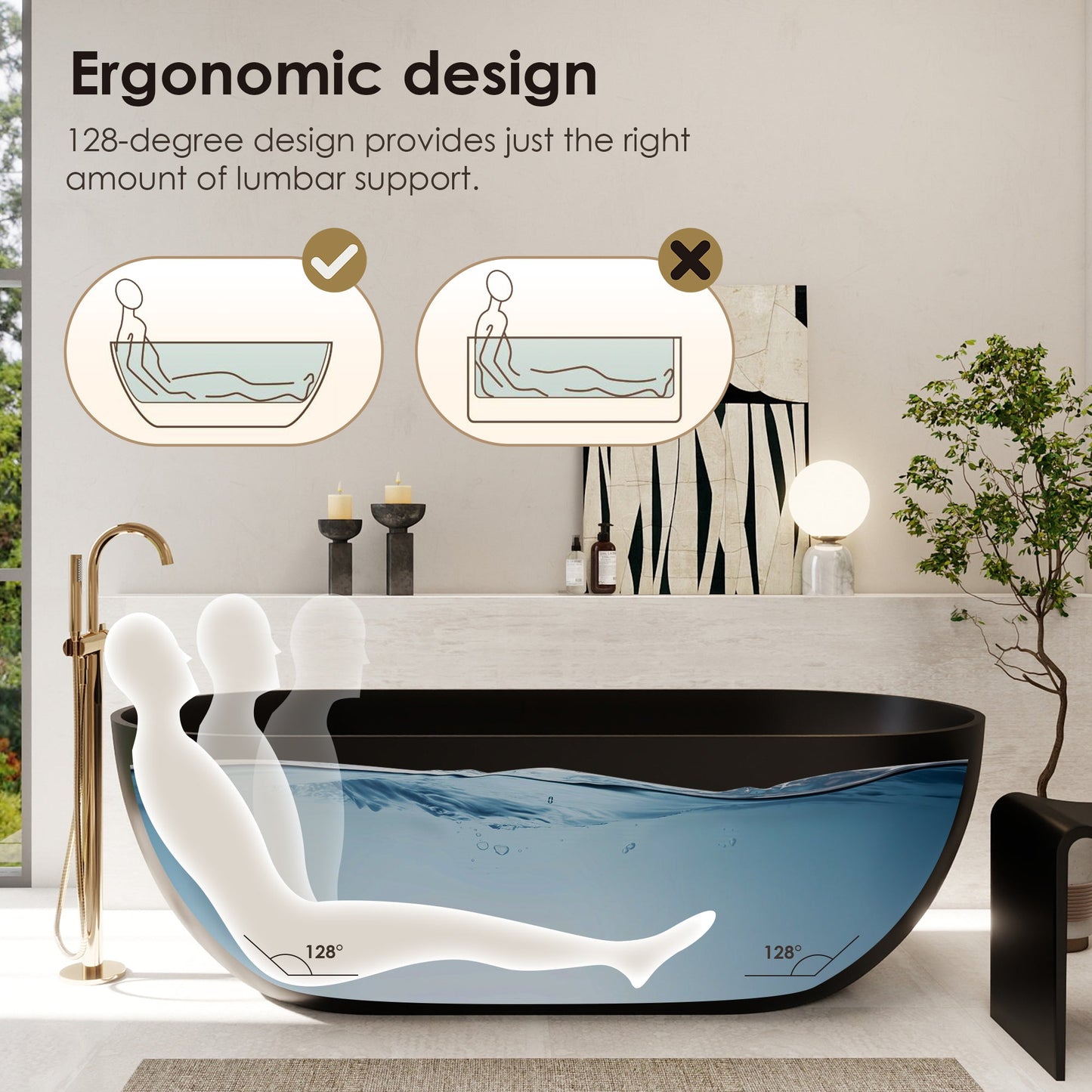 Ryder Solid Surface Soaking Bathtub with Drain and Integrated Overflow