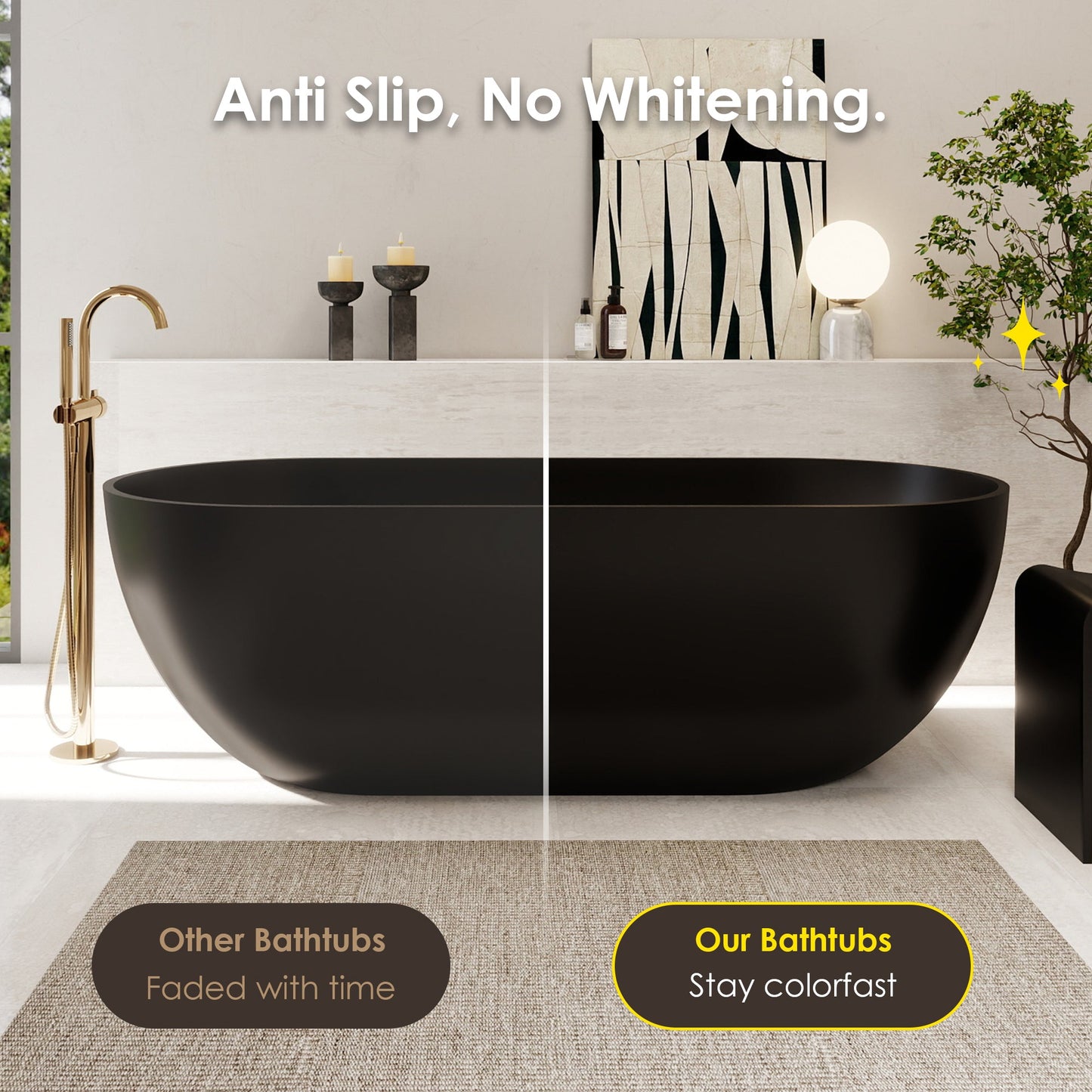Ryder Solid Surface Soaking Bathtub with Drain and Integrated Overflow