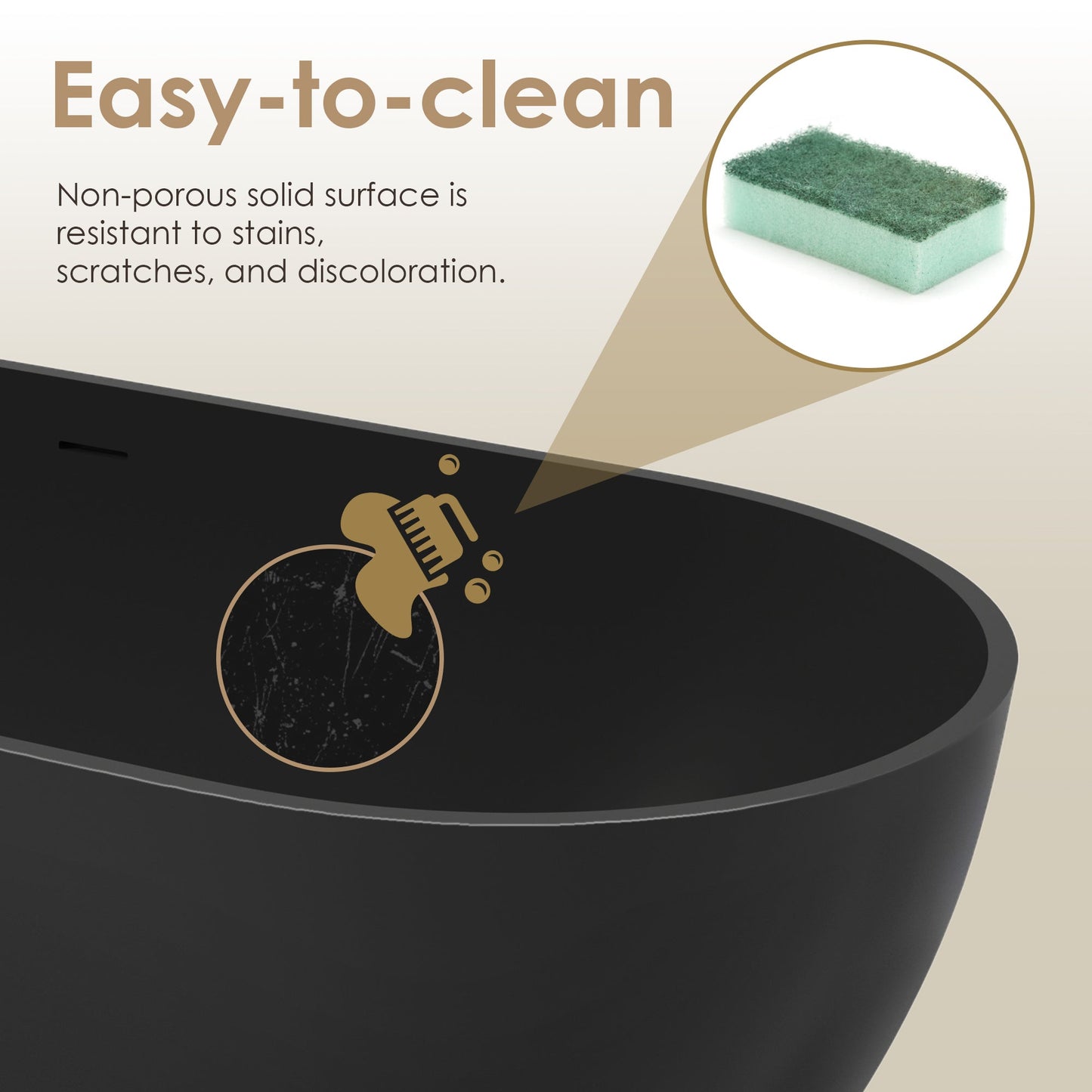 Ryder Solid Surface Soaking Bathtub with Drain and Integrated Overflow