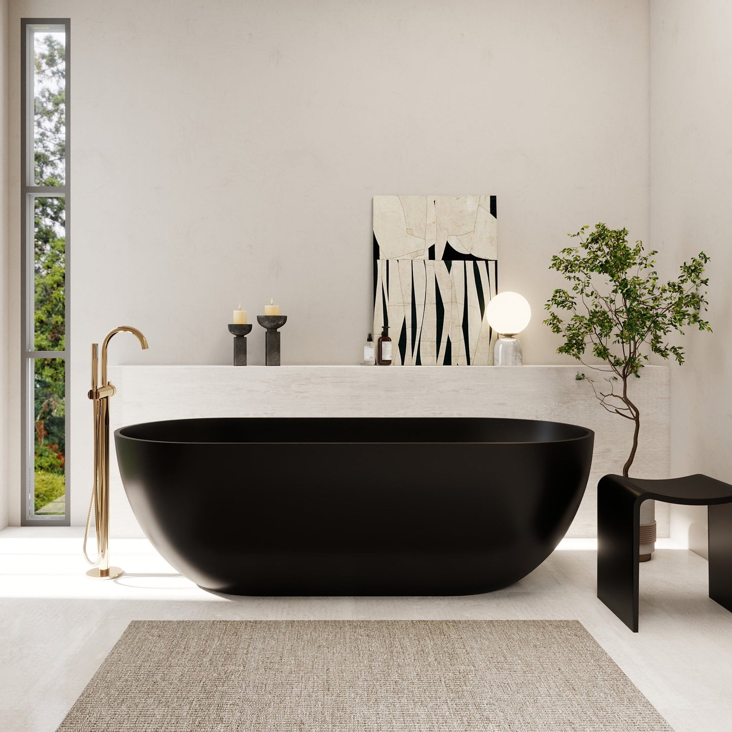 Ryder Solid Surface Soaking Bathtub with Drain and Integrated Overflow
