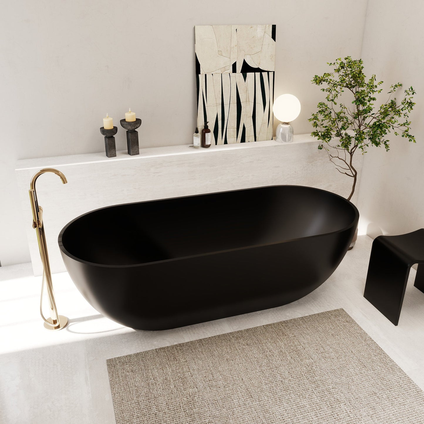 Ryder Solid Surface Soaking Bathtub with Drain and Integrated Overflow
