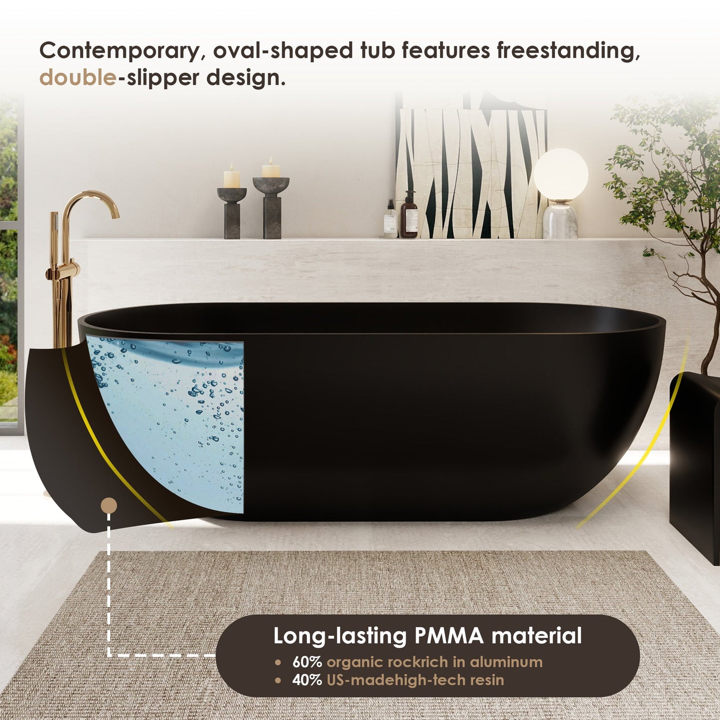 Ryder Solid Surface Soaking Bathtub with Drain and Integrated Overflow