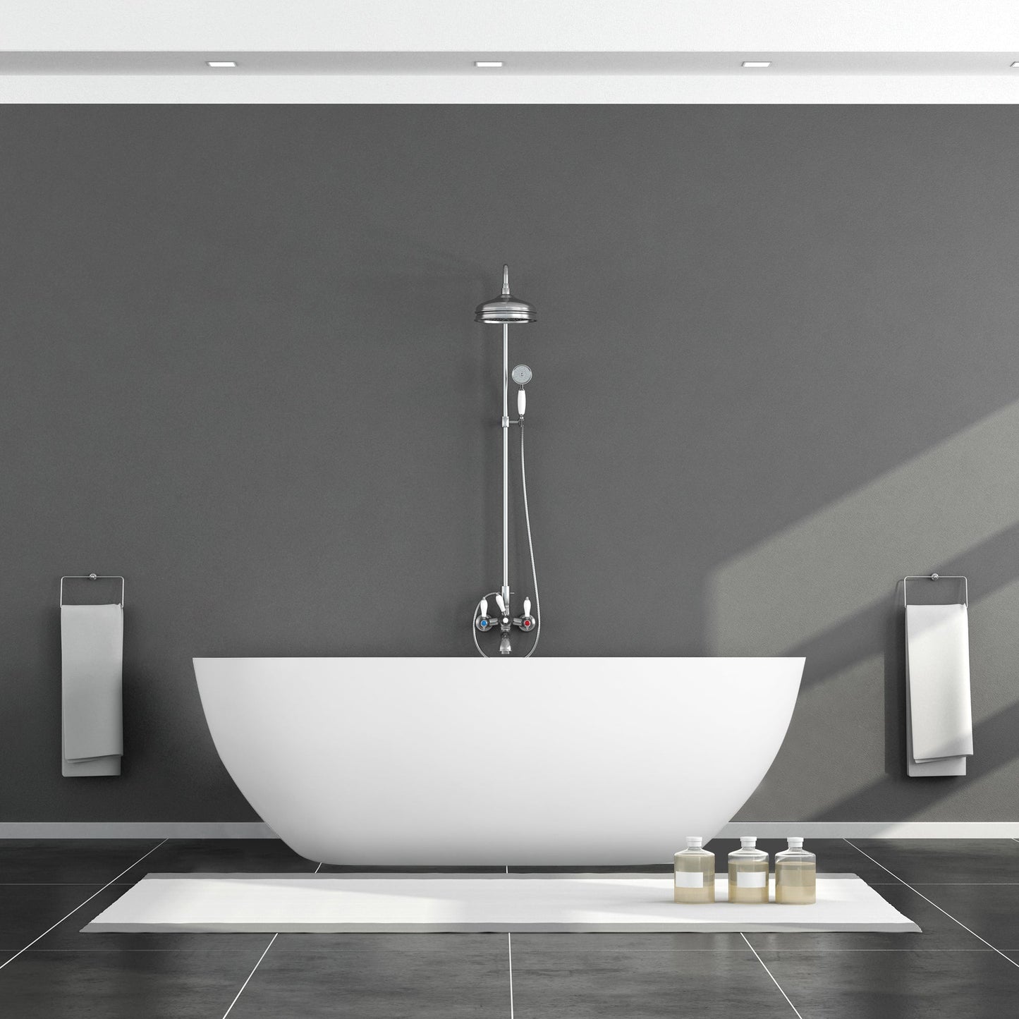 Ryder Solid Surface Soaking Bathtub with Drain and Integrated Overflow