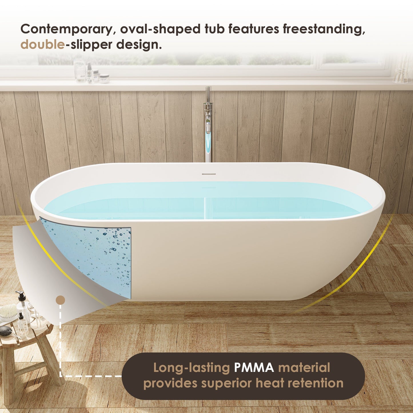 Ryder Solid Surface Soaking Bathtub with Drain and Integrated Overflow