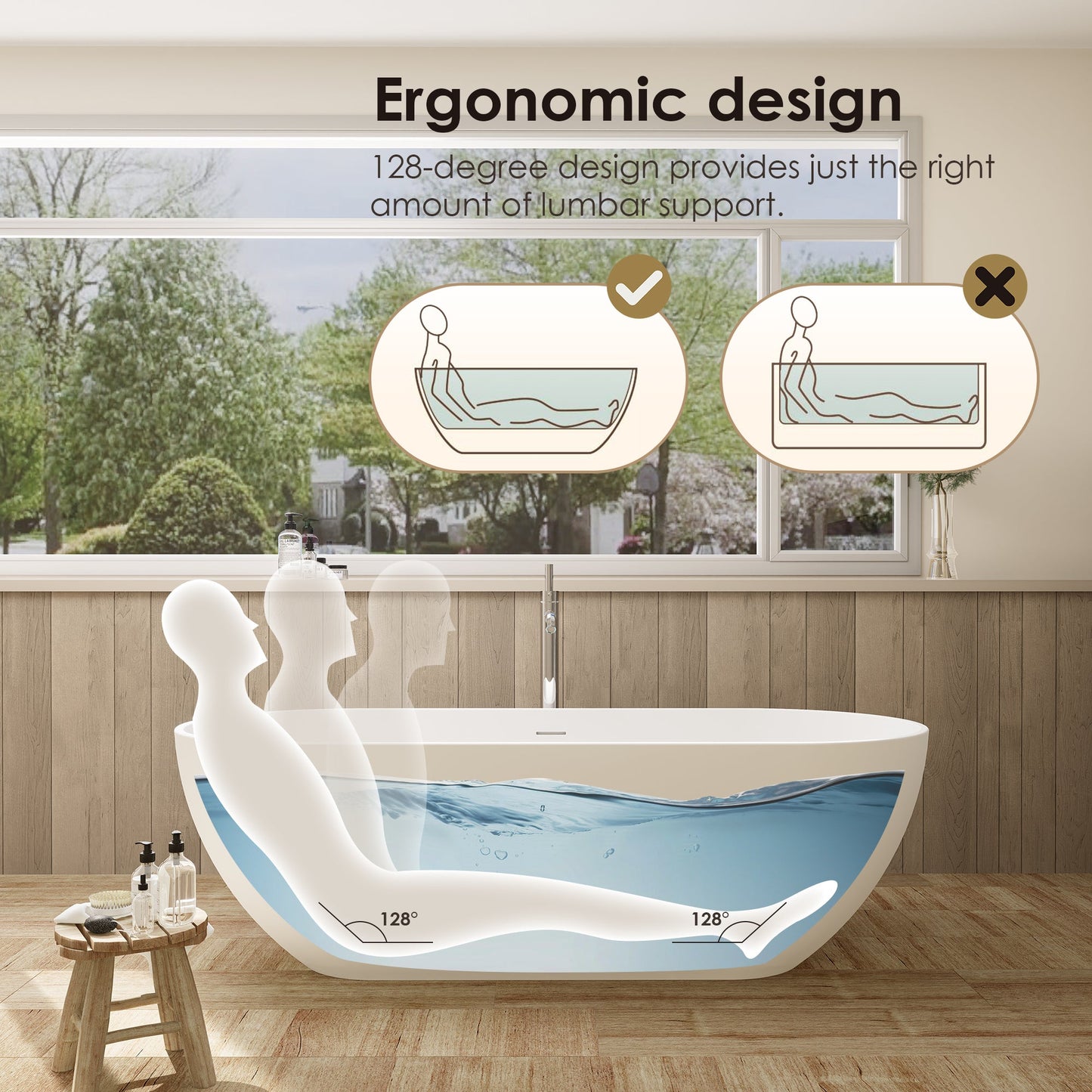 Ryder Solid Surface Soaking Bathtub with Drain and Integrated Overflow