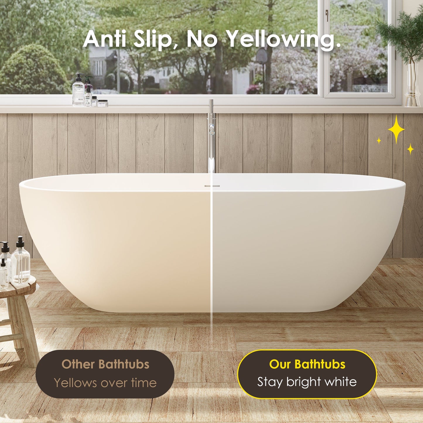 Ryder Solid Surface Soaking Bathtub with Drain and Integrated Overflow