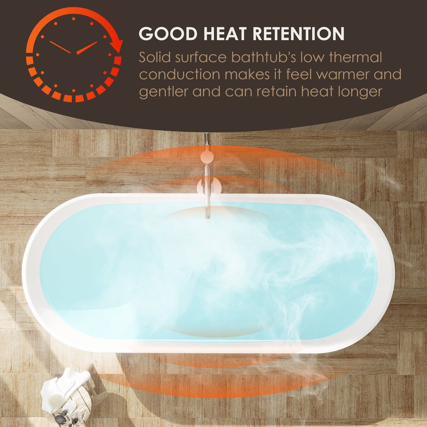 Ryder Solid Surface Soaking Bathtub with Drain and Integrated Overflow