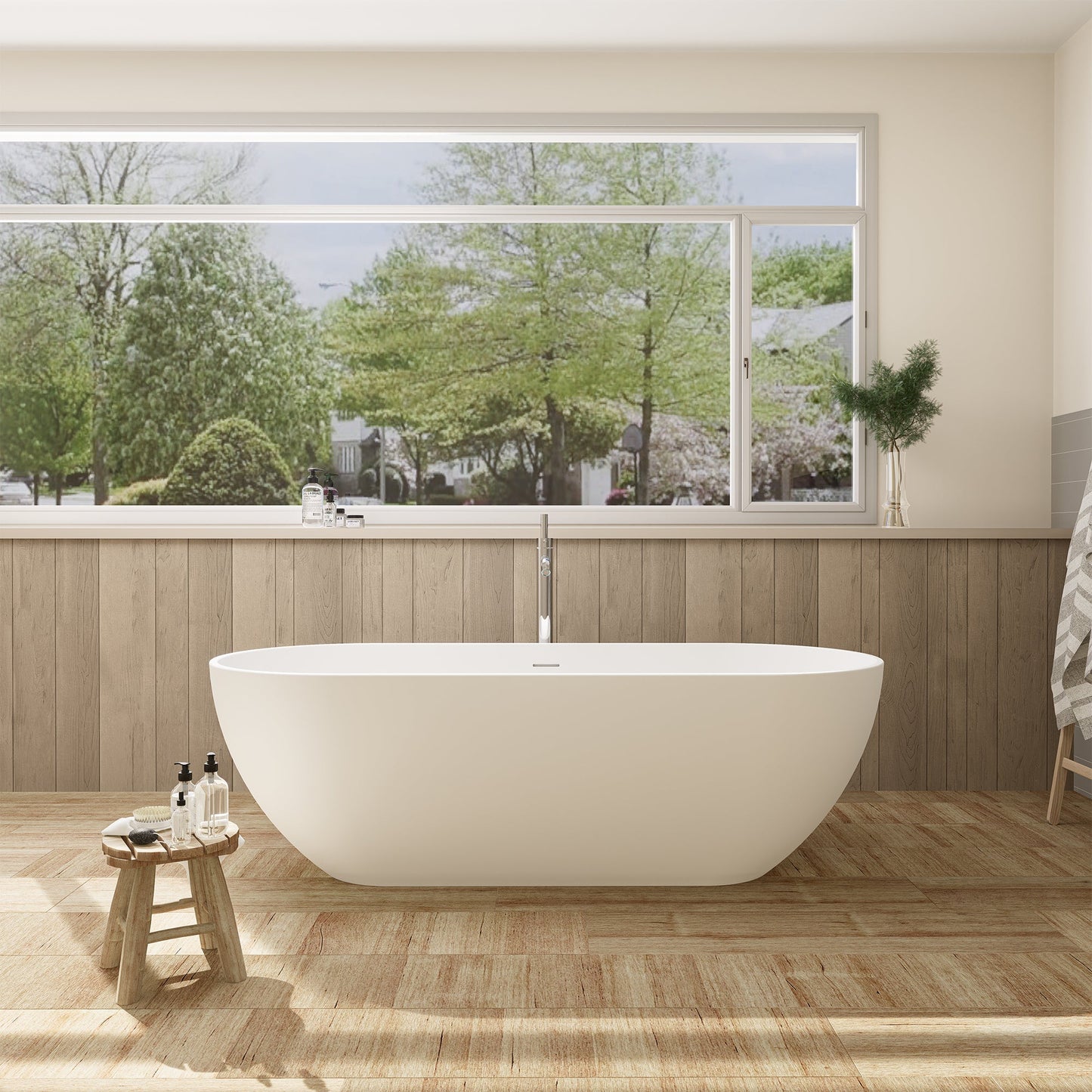Ryder Solid Surface Soaking Bathtub with Drain and Integrated Overflow
