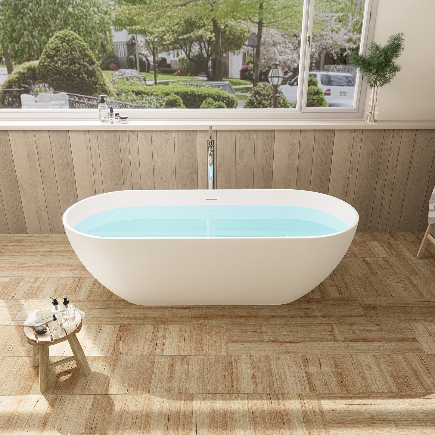 Ryder Solid Surface Soaking Bathtub with Drain and Integrated Overflow