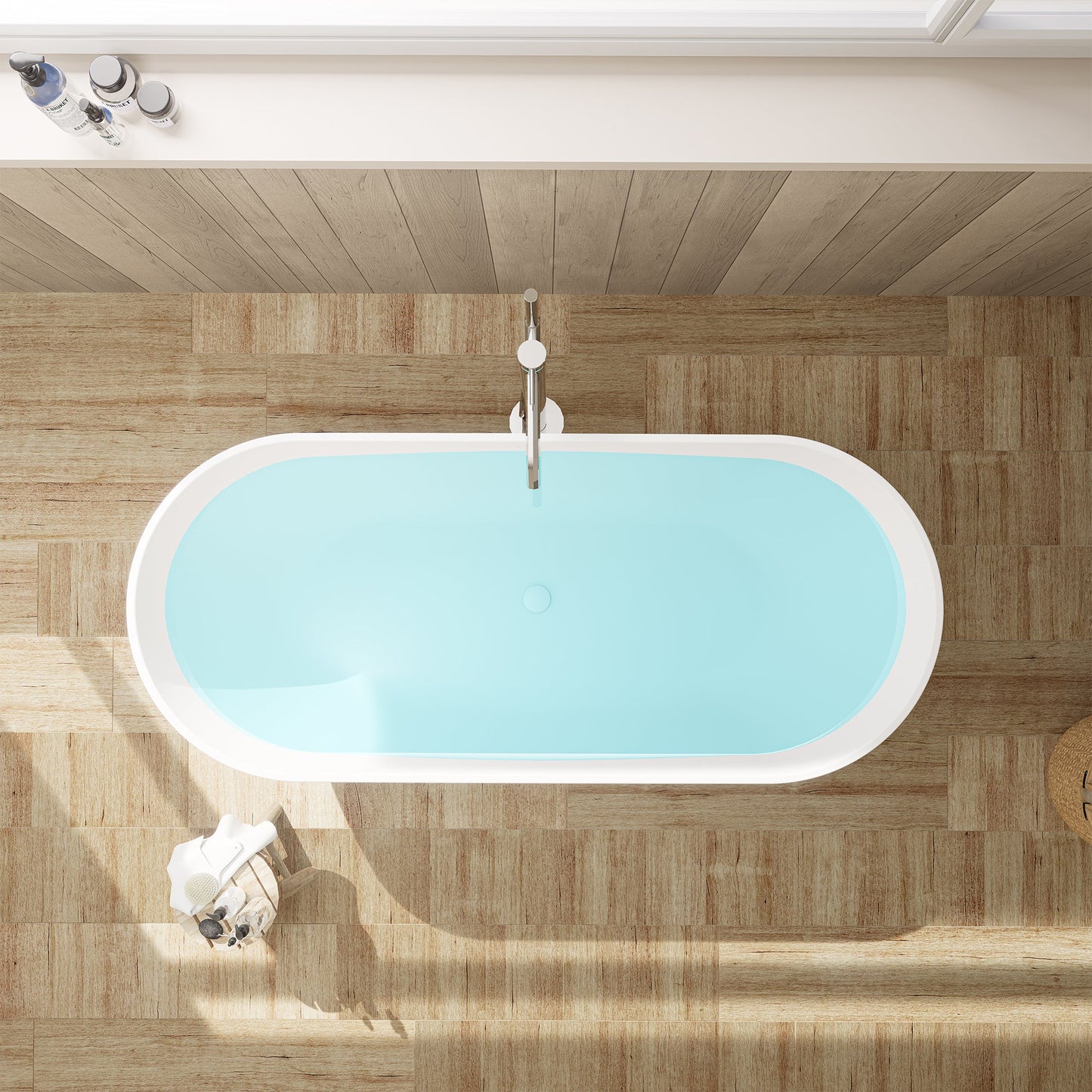 Ryder Solid Surface Soaking Bathtub with Drain and Integrated Overflow