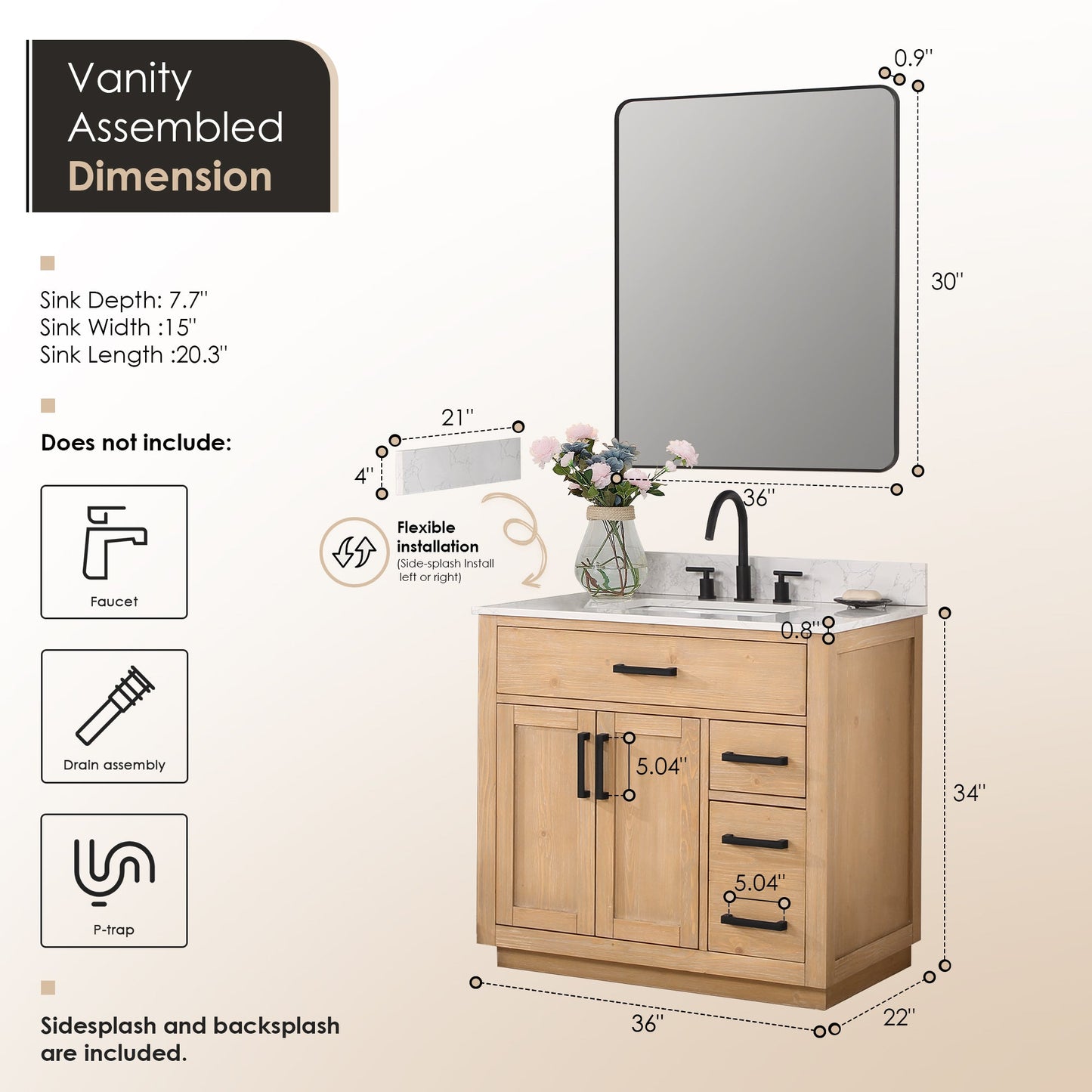 Gavino 36" Single Vanity with Top