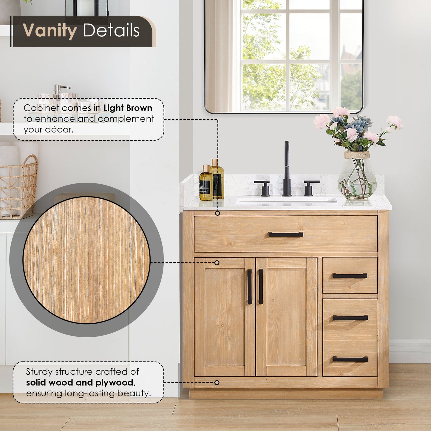 Gavino 36" Single Vanity with Top