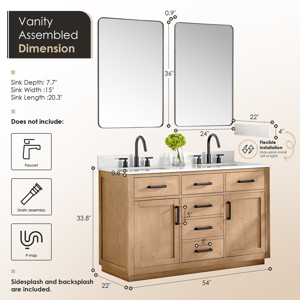Gavino 54" double vanity with top