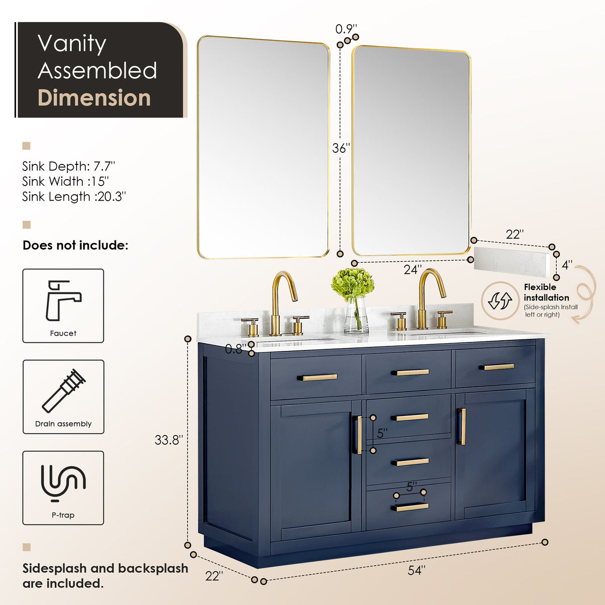 Gavino 54" double vanity with top