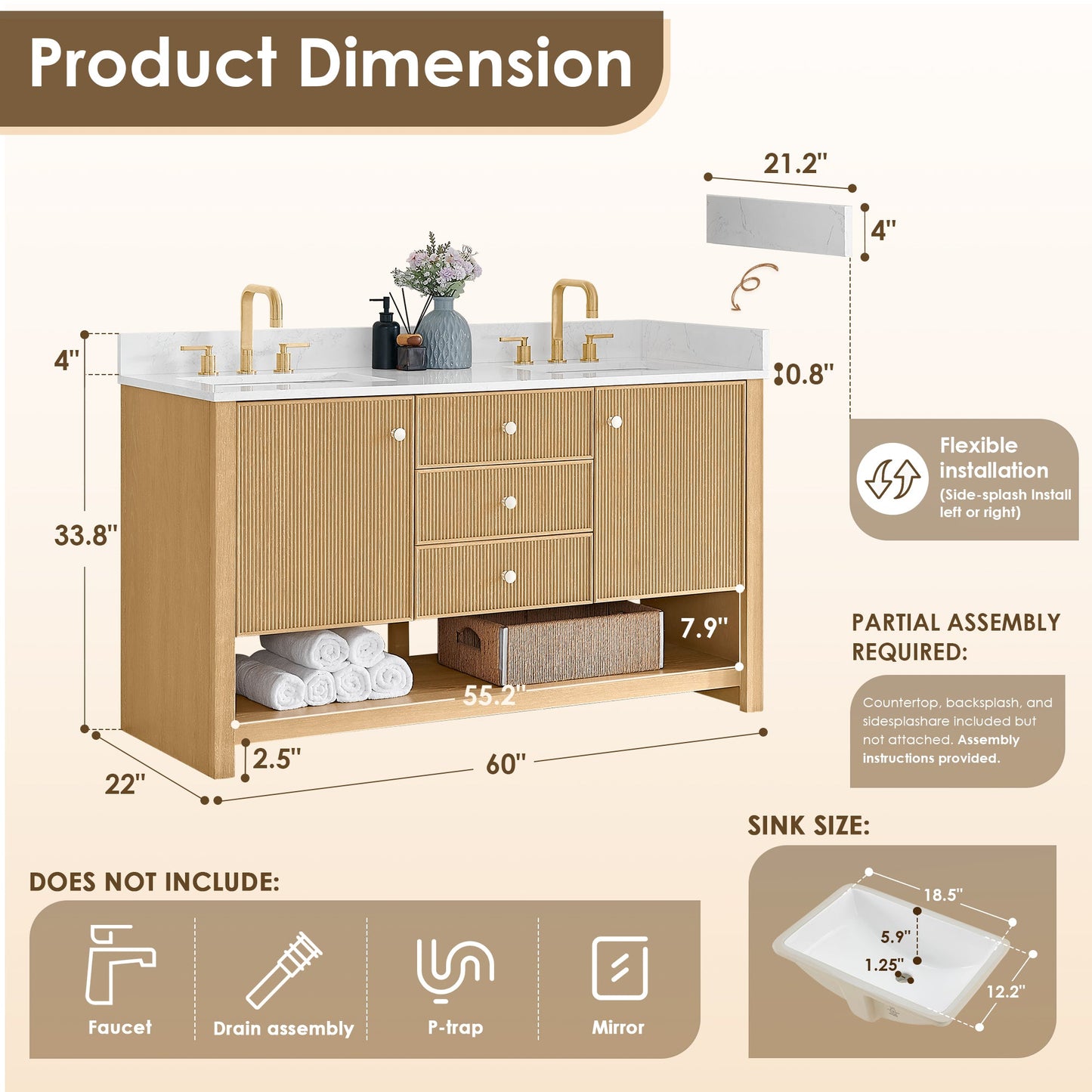 Cecil 36"/48"/60"/72" Single/Double Vanity with Top
