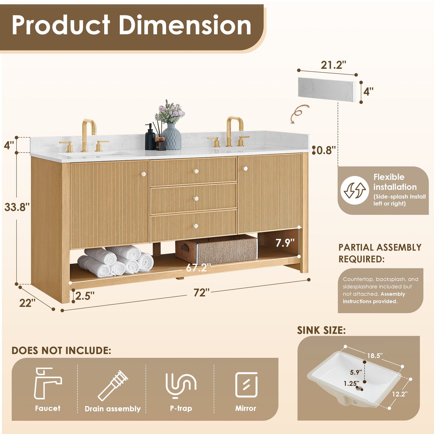 Cecil 36"/48"/60"/72" Single/Double Vanity with Top