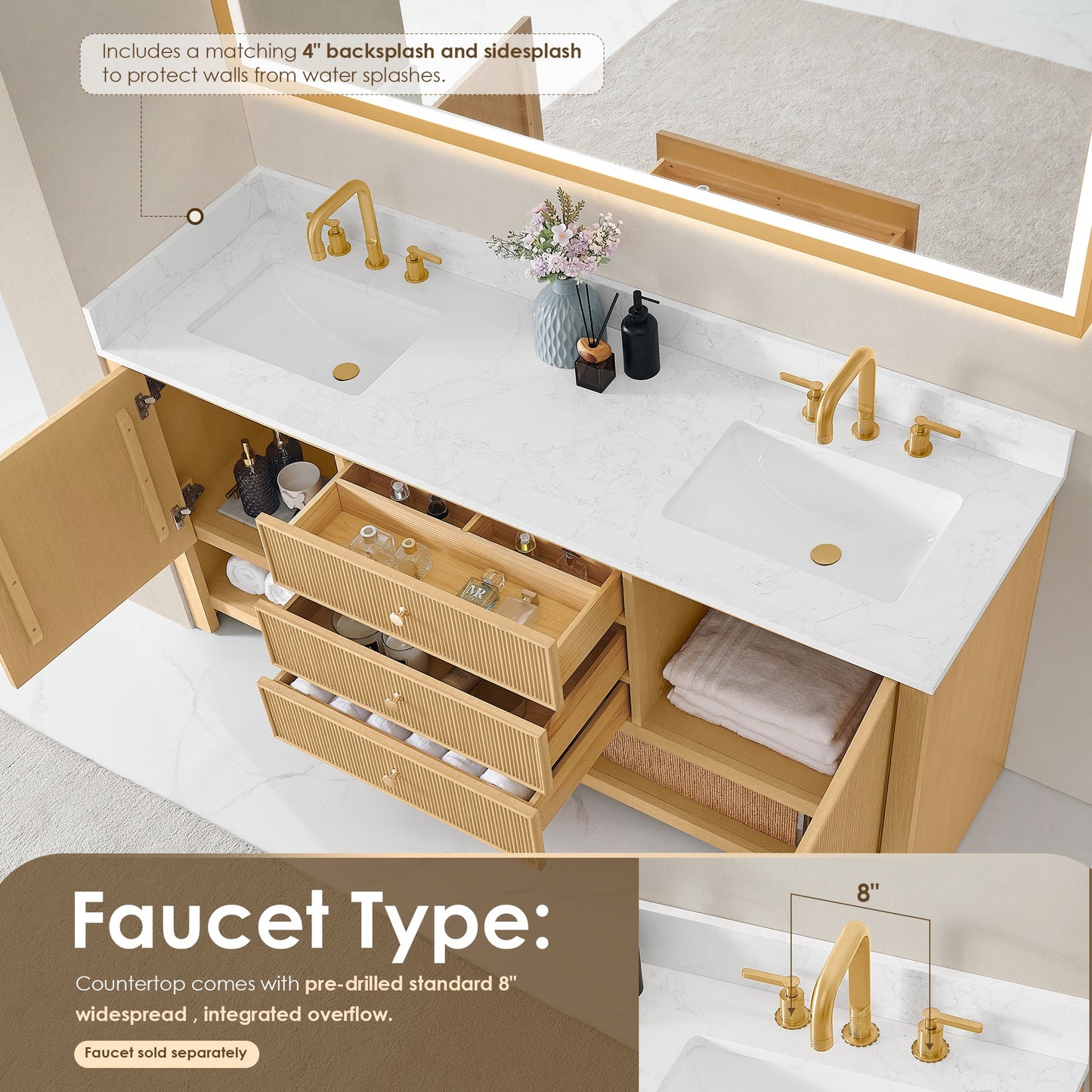 Cecil 36"/48"/60"/72" Single/Double Vanity with Top