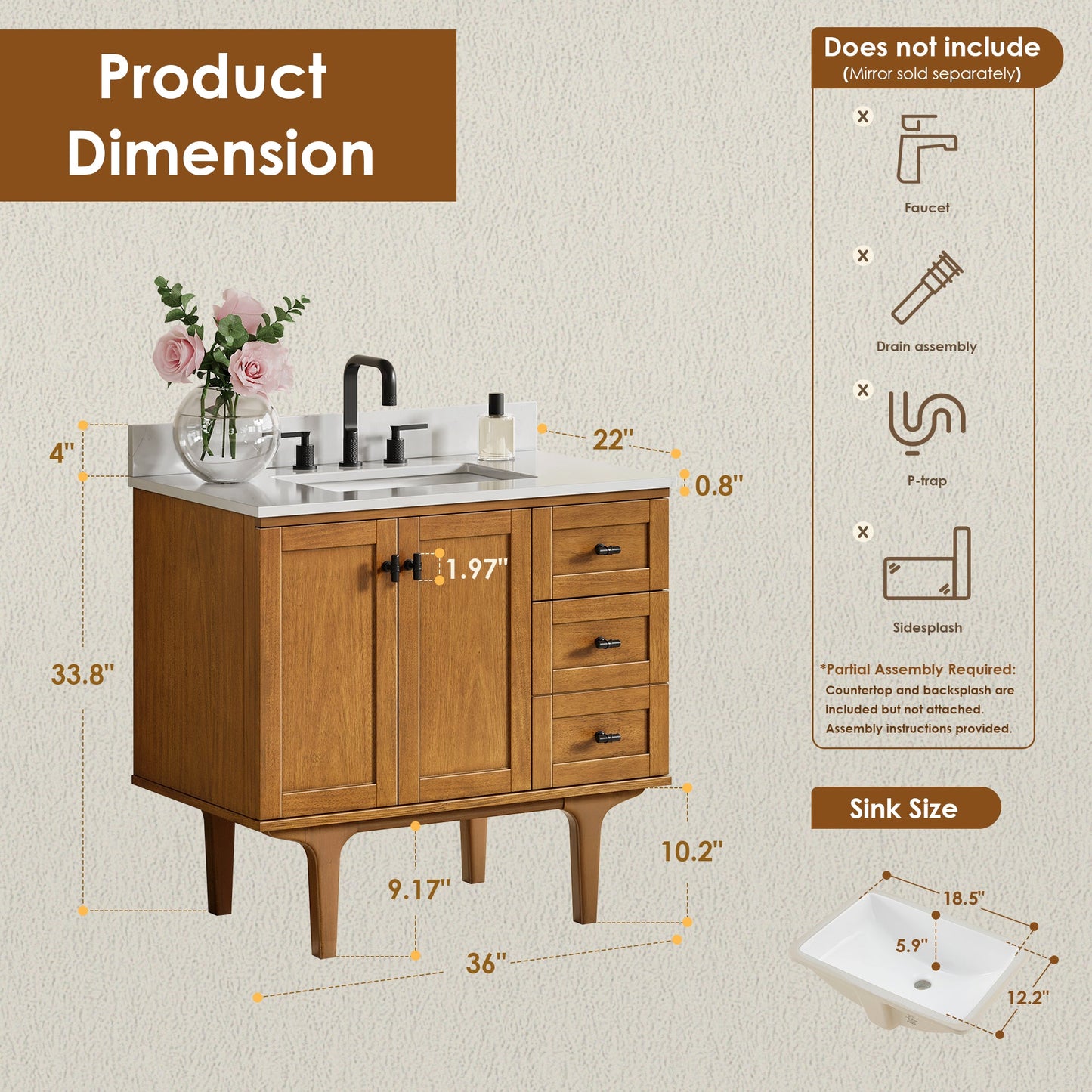 Orasia 36"/48"/60"/72" Single/Double Vanity with Top