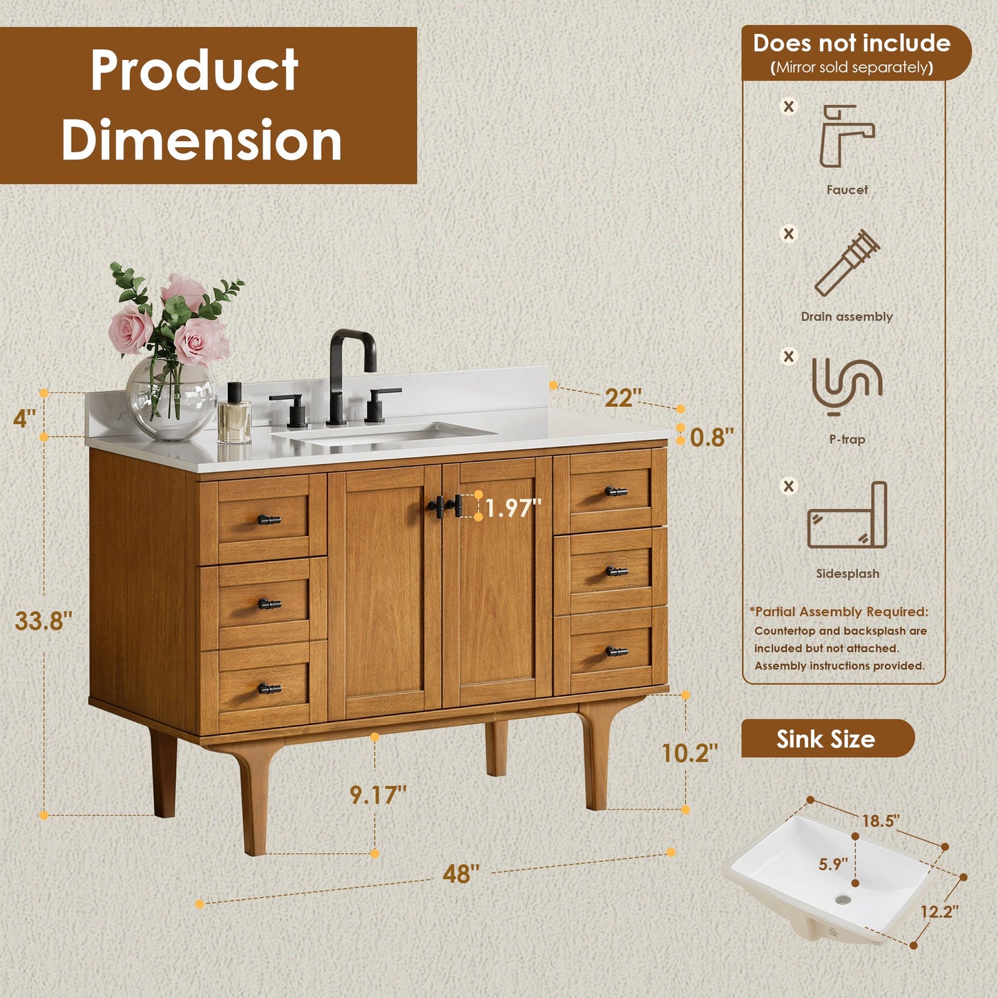 Orasia 36"/48"/60"/72" Single/Double Vanity with Top