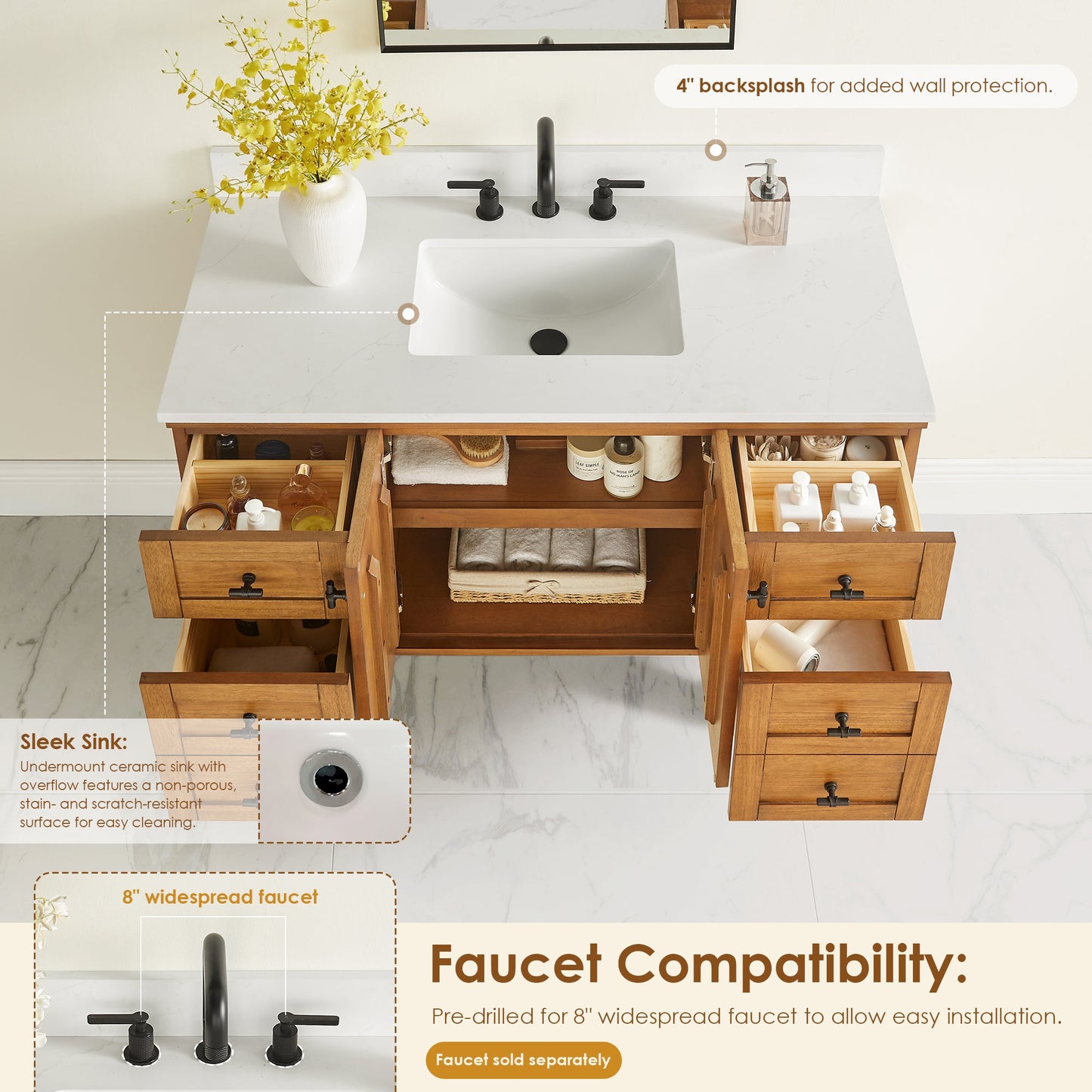 Orasia 36"/48"/60"/72" Single/Double Vanity with Top