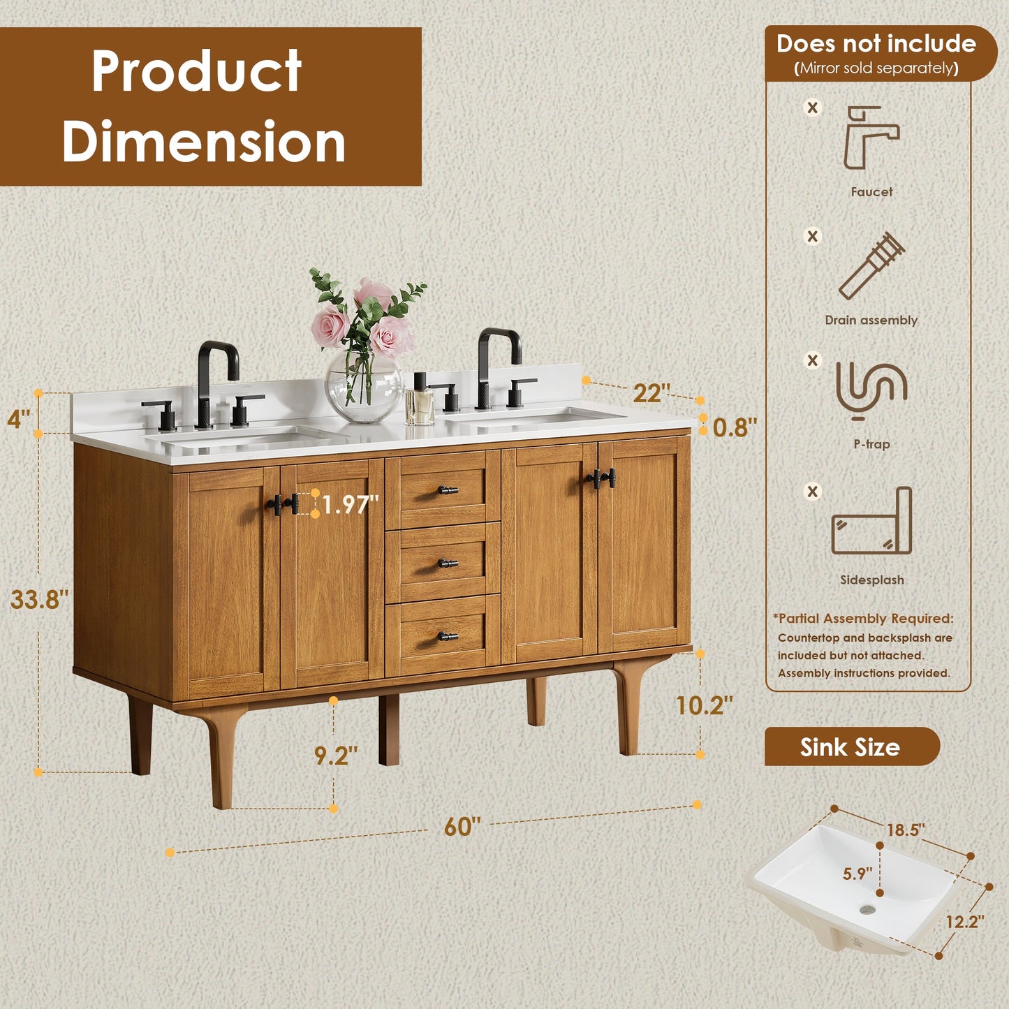 Orasia 36"/48"/60"/72" Single/Double Vanity with Top