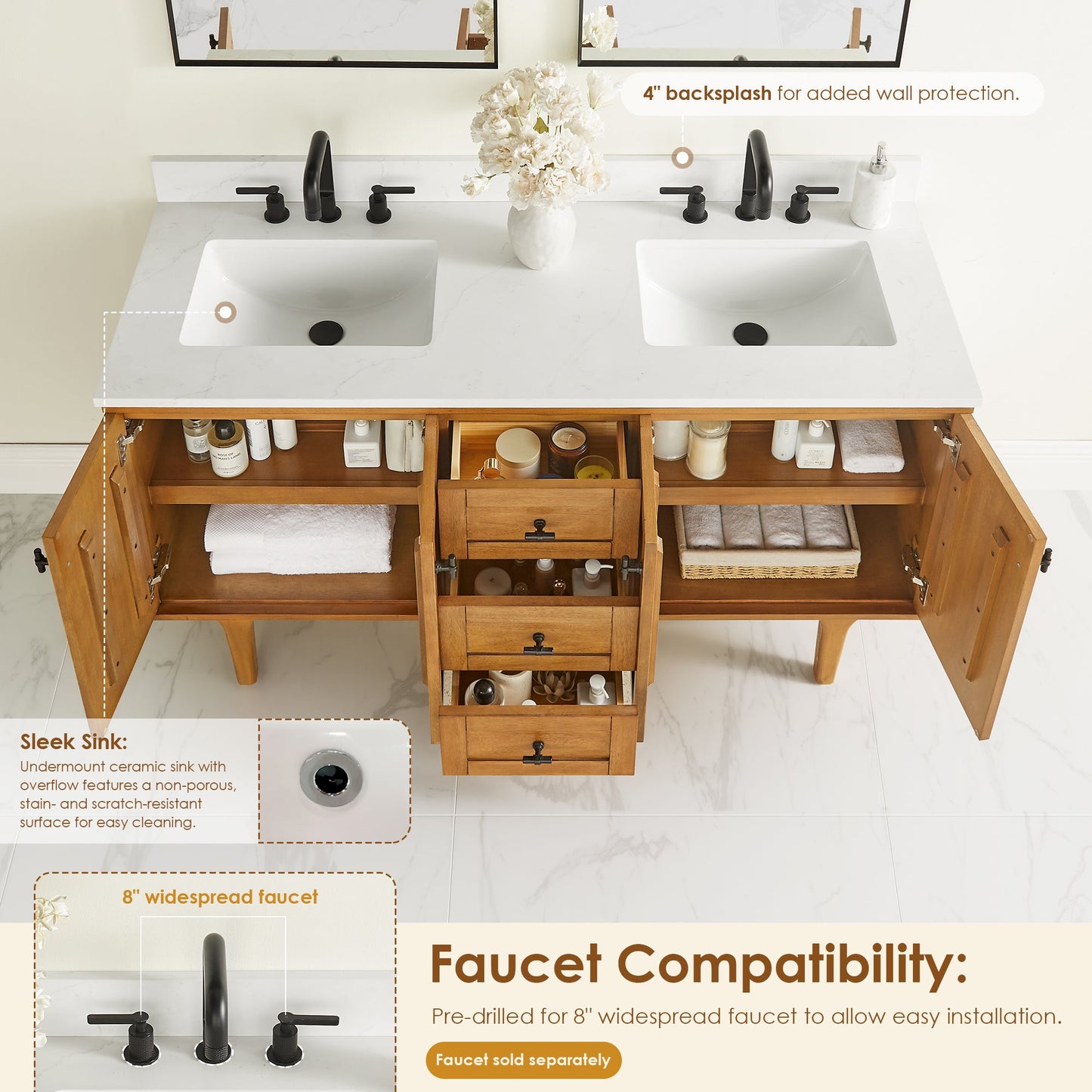 Orasia 36"/48"/60"/72" Single/Double Vanity with Top