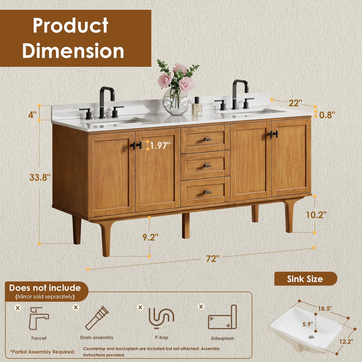 Orasia 36"/48"/60"/72" Single/Double Vanity with Top