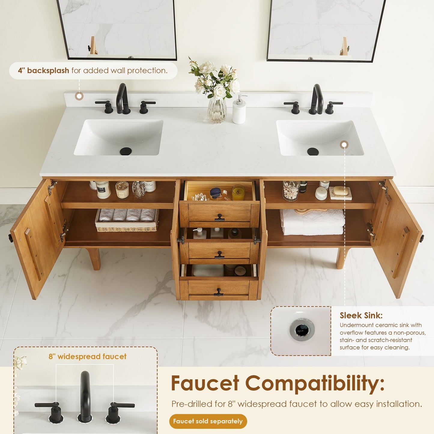 Orasia 36"/48"/60"/72" Single/Double Vanity with Top