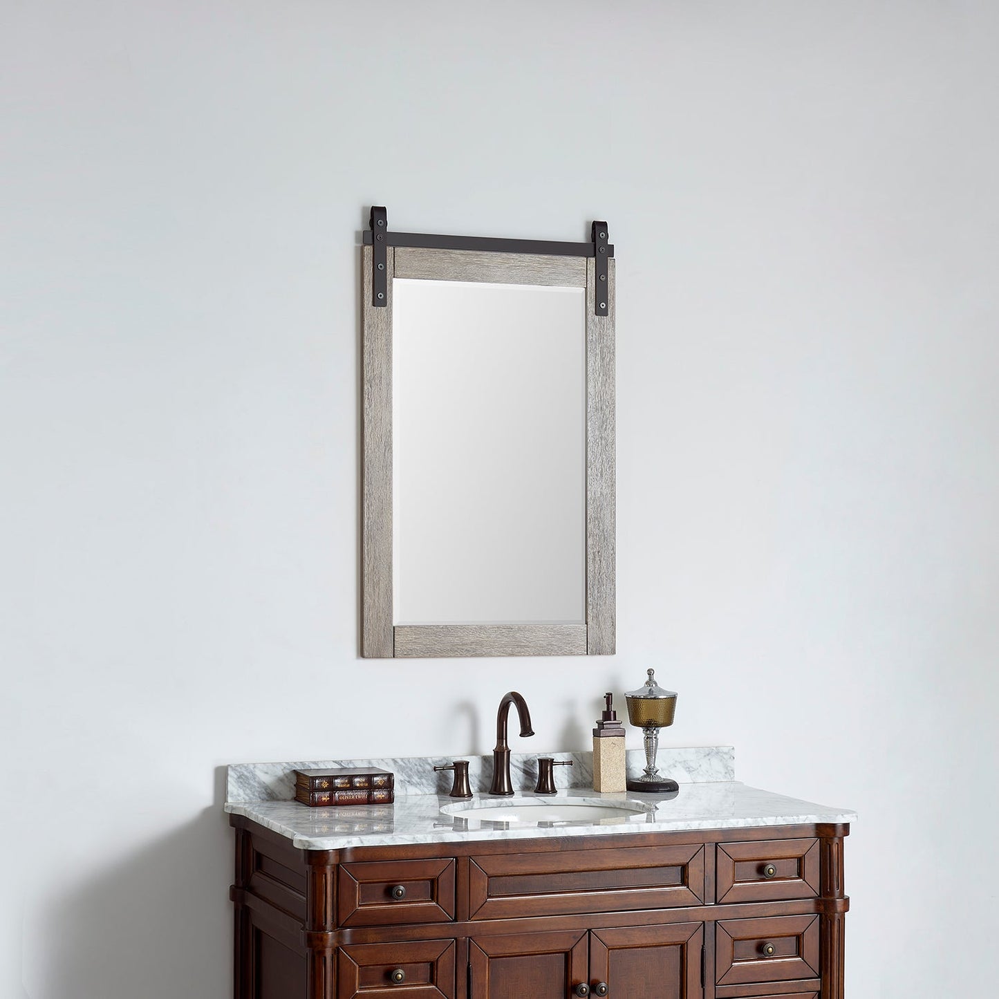 Cortes 24" Rectangular Bathroom Vanity Barndoor Wall Mount Mirror in Grey