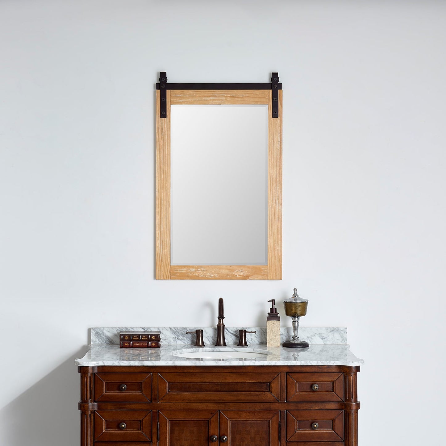 Cortes 24" Rectangular Bathroom Vanity Barndoor Wall Mount Mirror in Pine