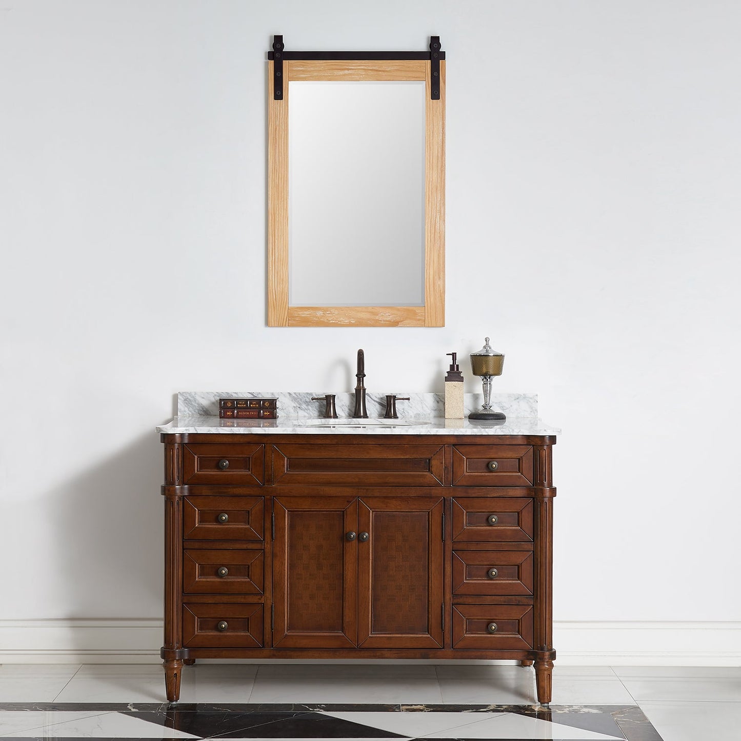 Cortes 24" Rectangular Bathroom Vanity Barndoor Wall Mount Mirror in Pine