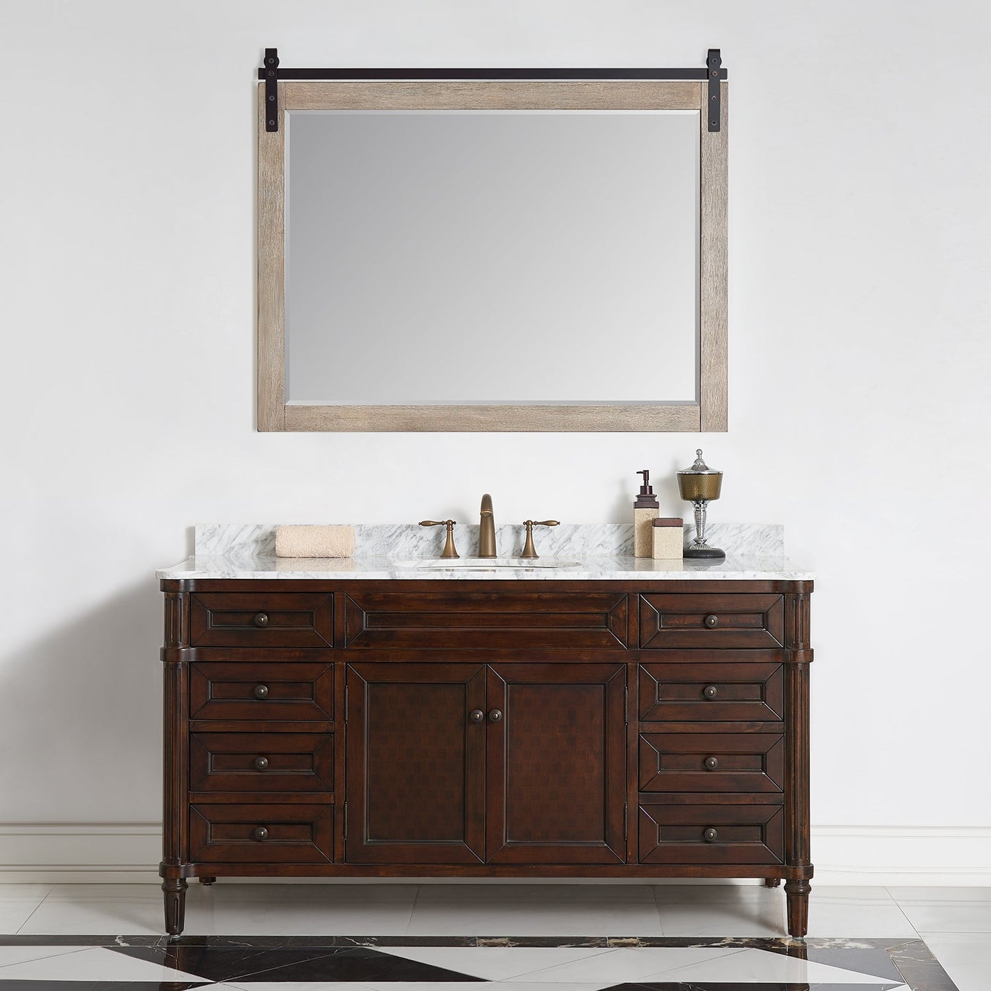 Cortes 48" Rectangular Bathroom Vanity Barndoor Wall Mount Mirror in Grey