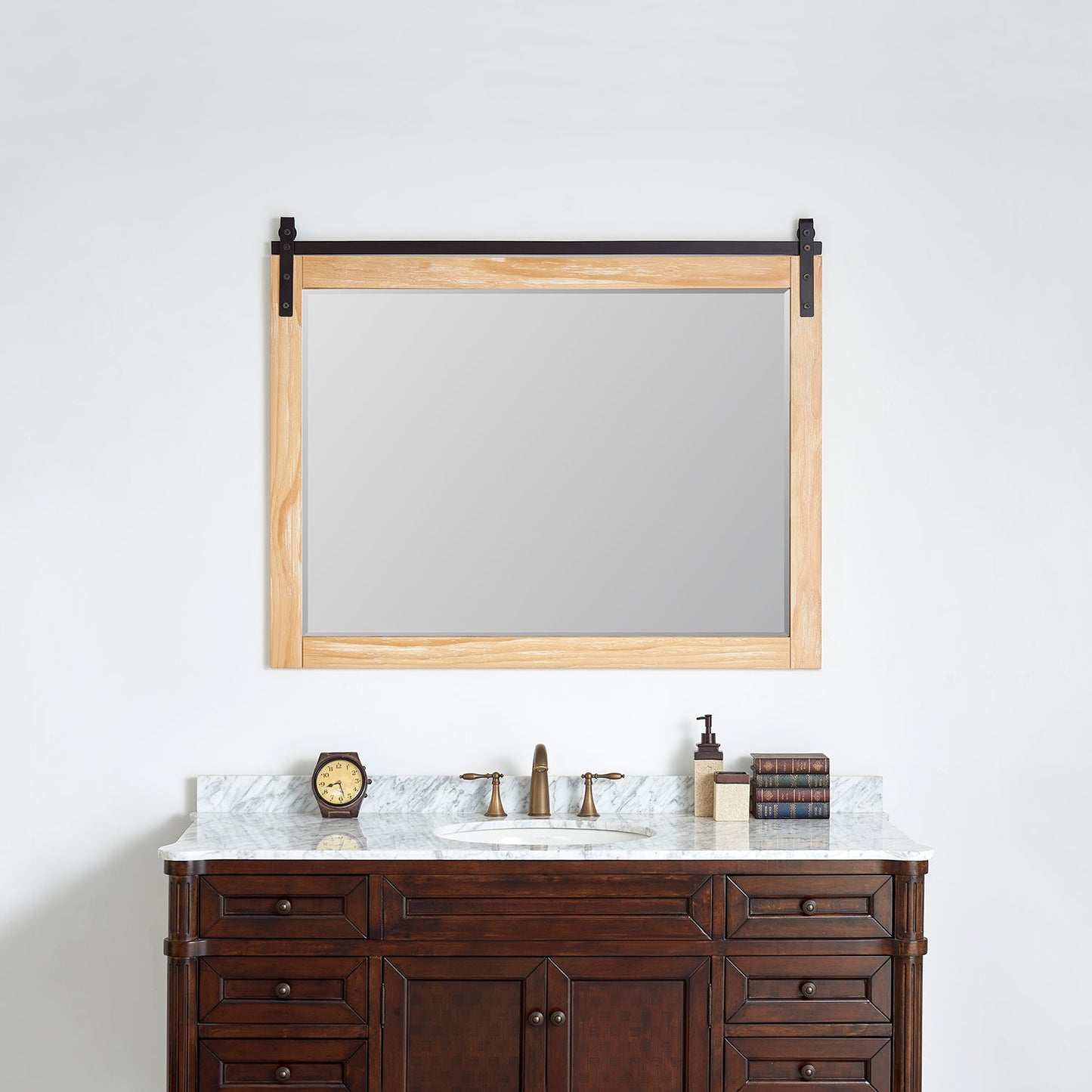Cortes 48" Rectangular Bathroom Vanity Barndoor Wall Mount Mirror in Pine
