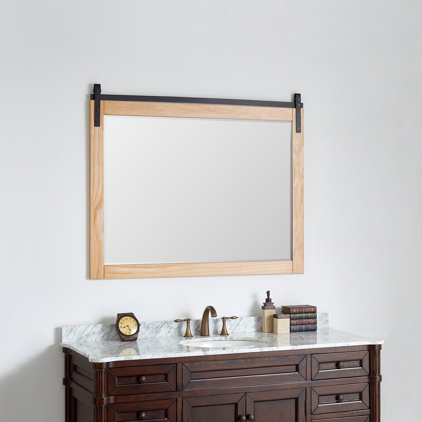 Cortes 48" Rectangular Bathroom Vanity Barndoor Wall Mount Mirror in Pine