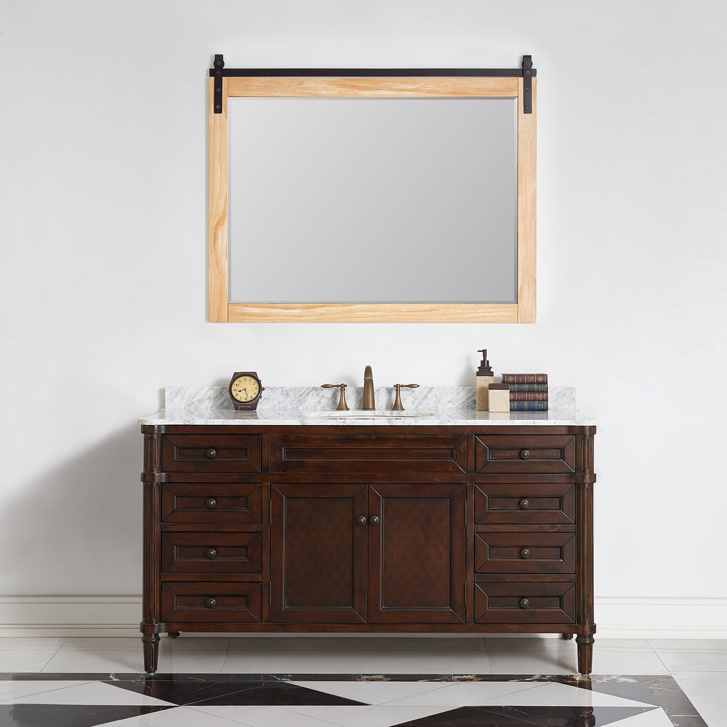 Cortes 48" Rectangular Bathroom Vanity Barndoor Wall Mount Mirror in Pine