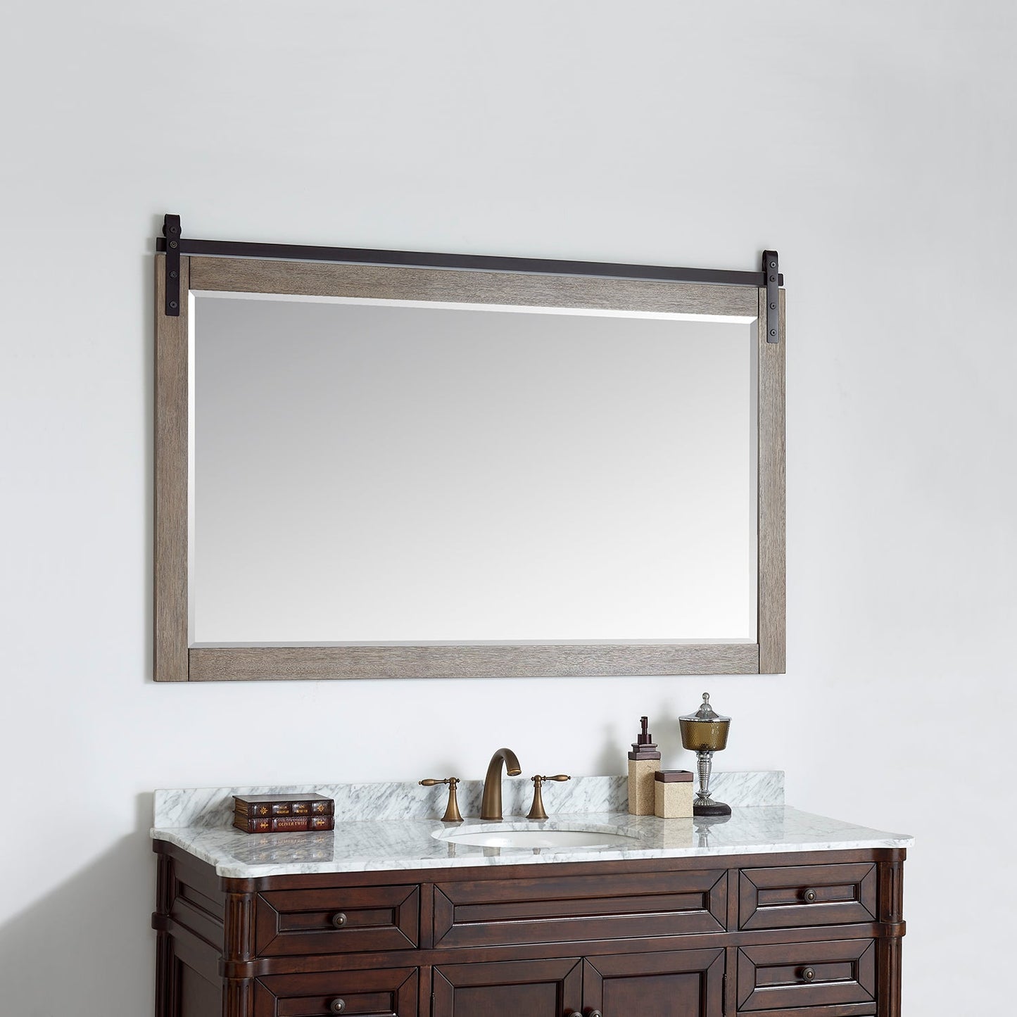 Cortes 60" Rectangular Bathroom Vanity Barndoor Wall Mount Mirror in Grey