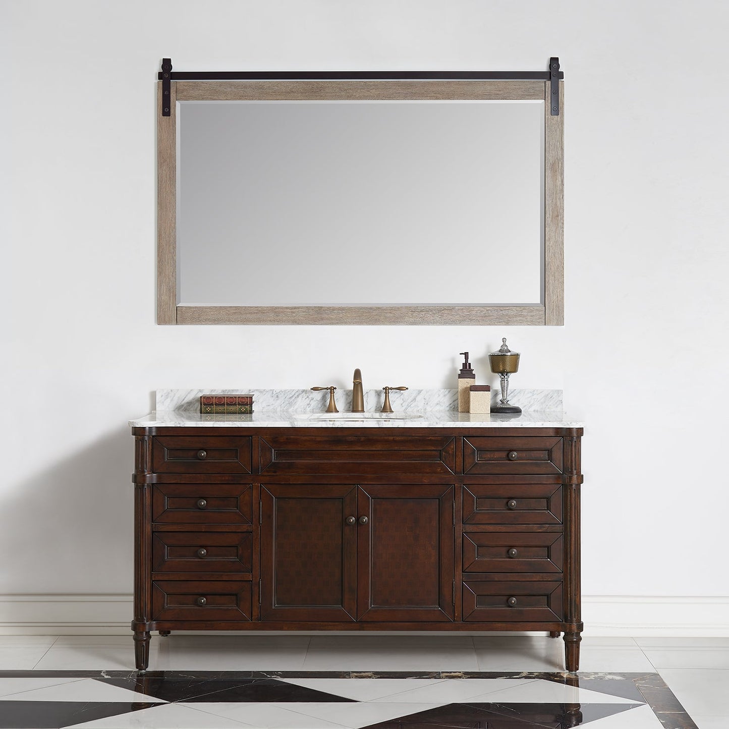 Cortes 60" Rectangular Bathroom Vanity Barndoor Wall Mount Mirror in Grey