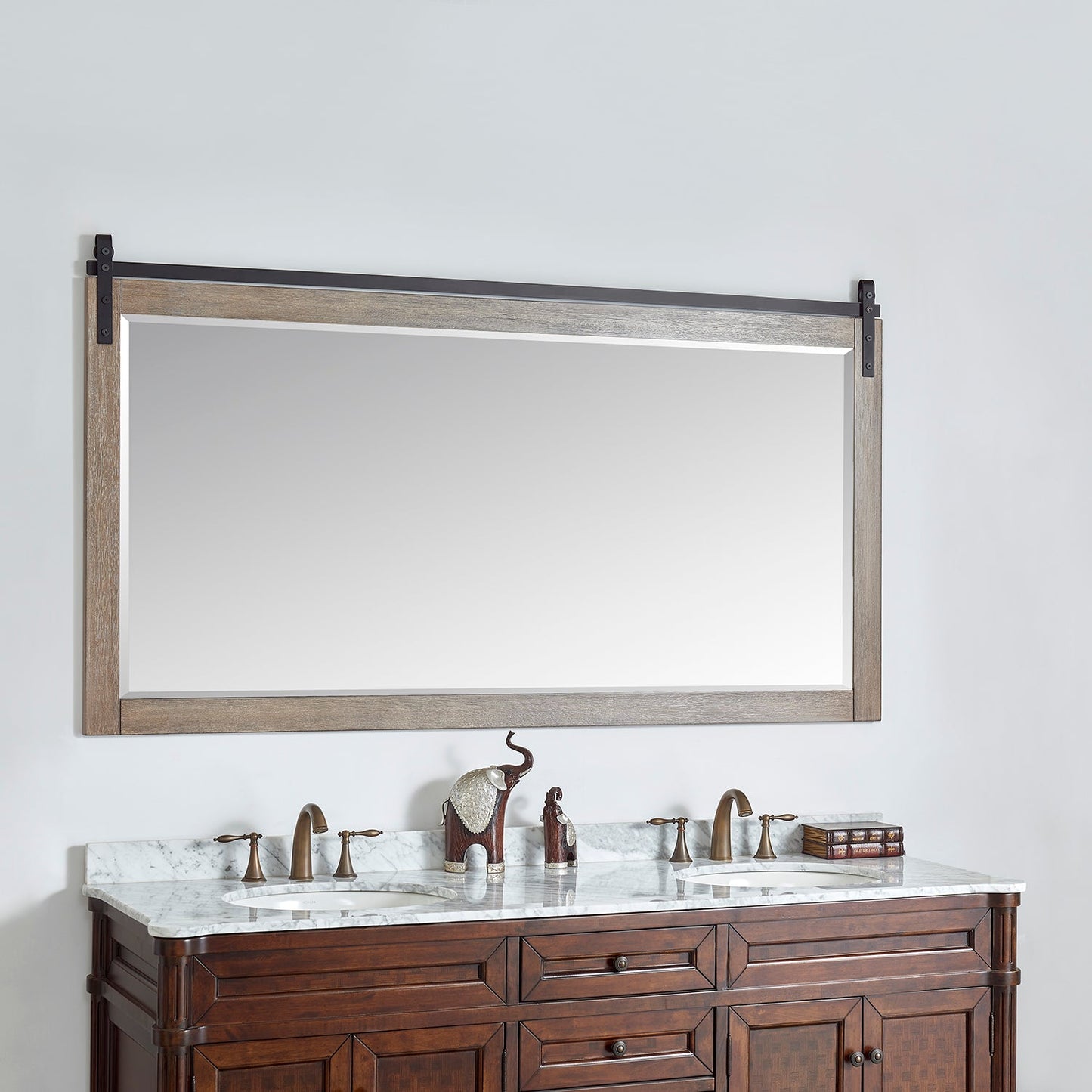 Cortes 72" Rectangular Bathroom Vanity Barndoor Wall Mount Mirror in Grey