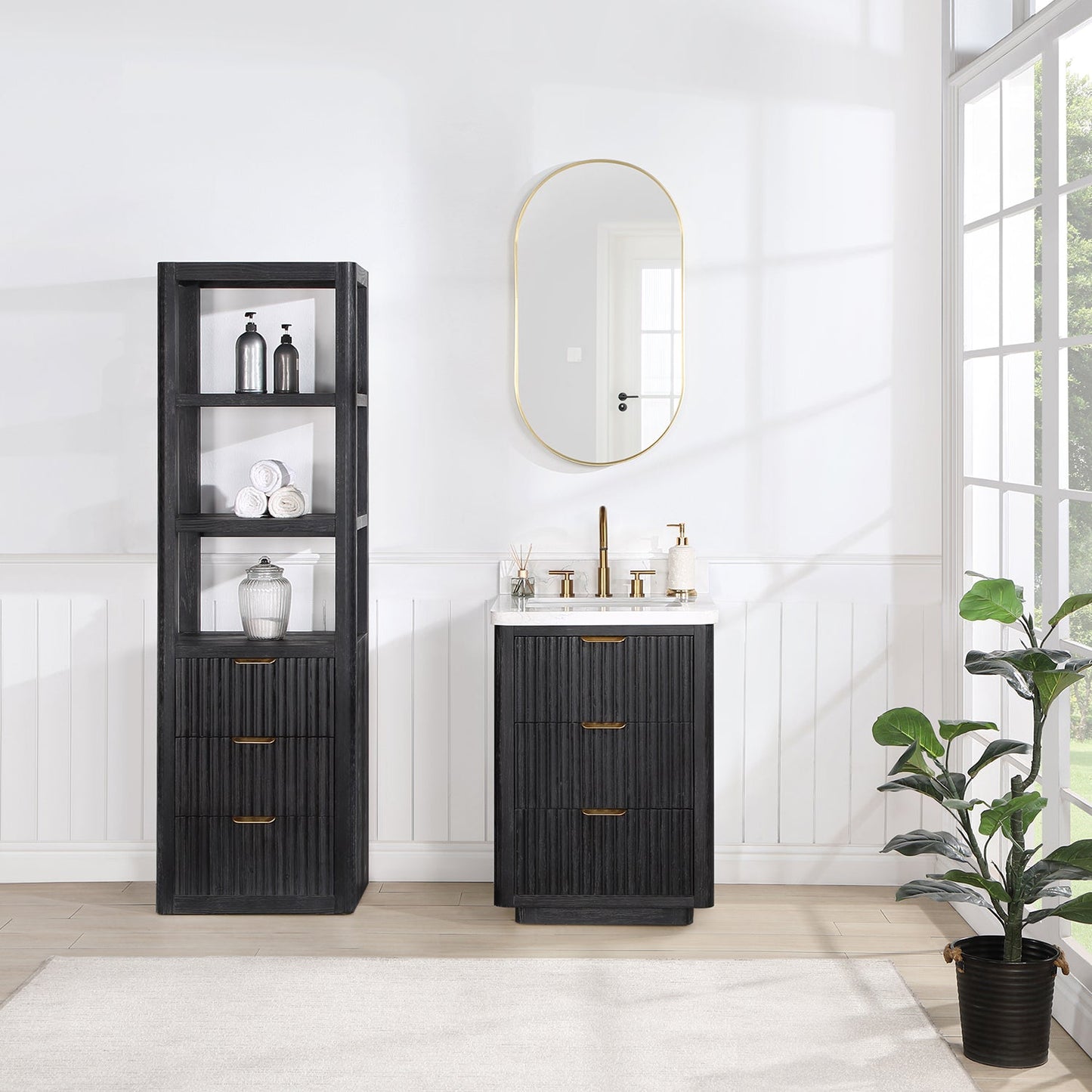 Cádiz 22in. Black Linen Storage Cabinet for Bathroom and more