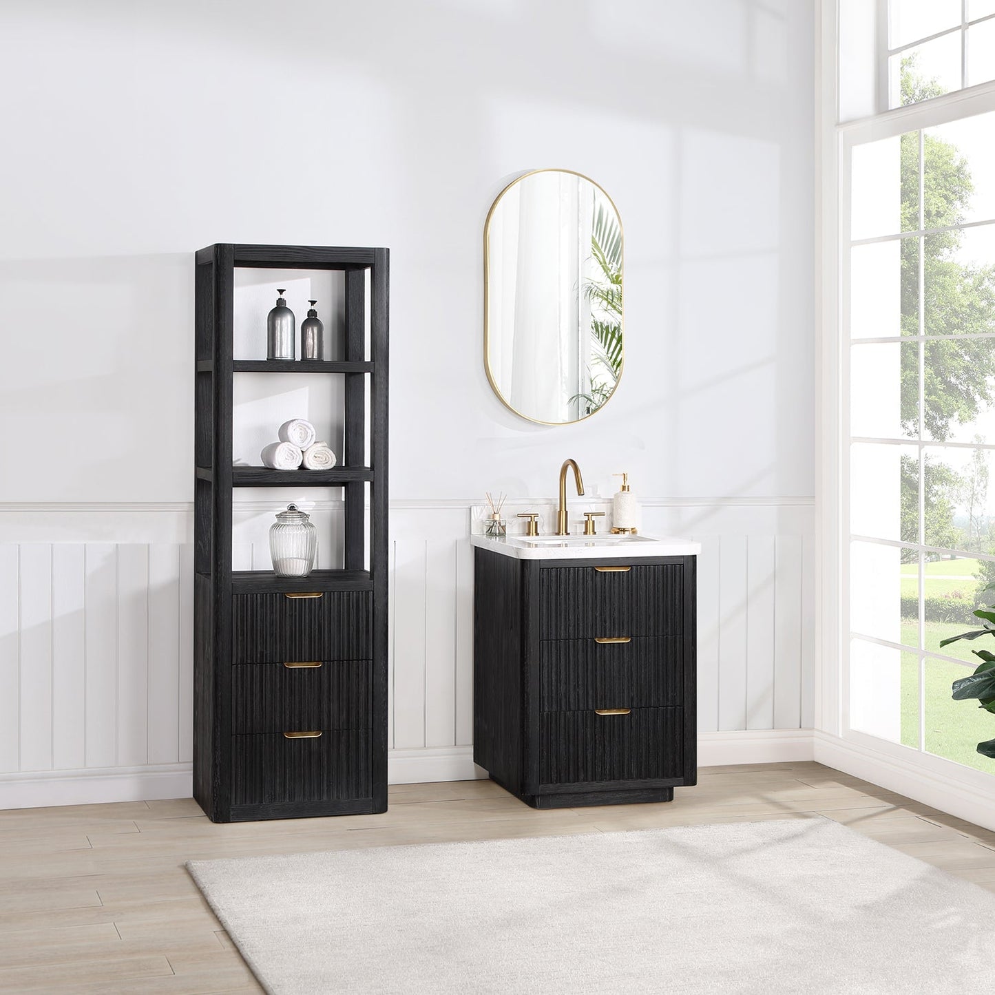 Cádiz 22in. Black Linen Storage Cabinet for Bathroom and more